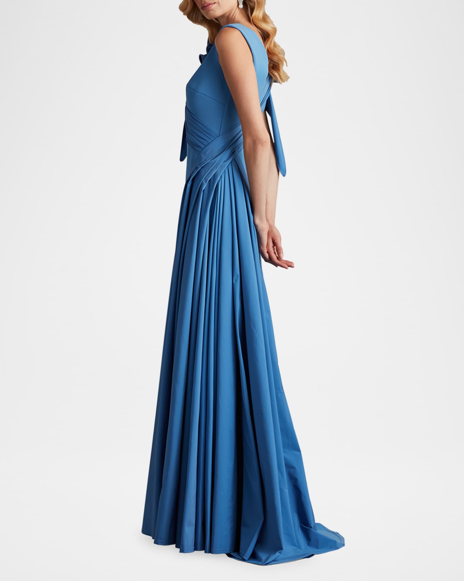 Tadashi Shoji Sleeveless Draped Ruffle Crepe Gown Blue Women s 4 Evening Formal Gala Gowns Mother of The Bride Groom Sleeveless Gowns
