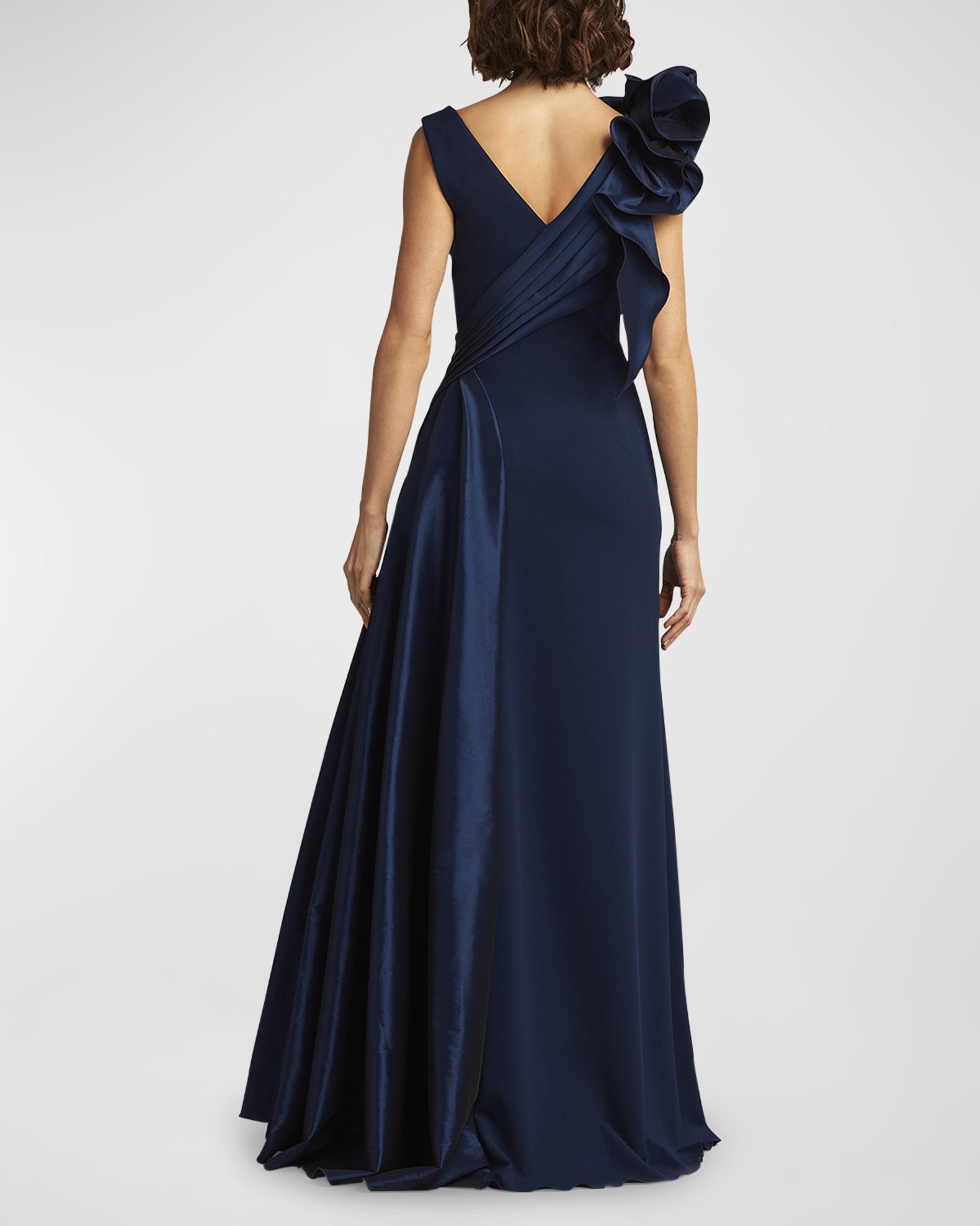 Tadashi Shoji Sleeveless Draped Ruffle Crepe Gown | Neiman Marcus