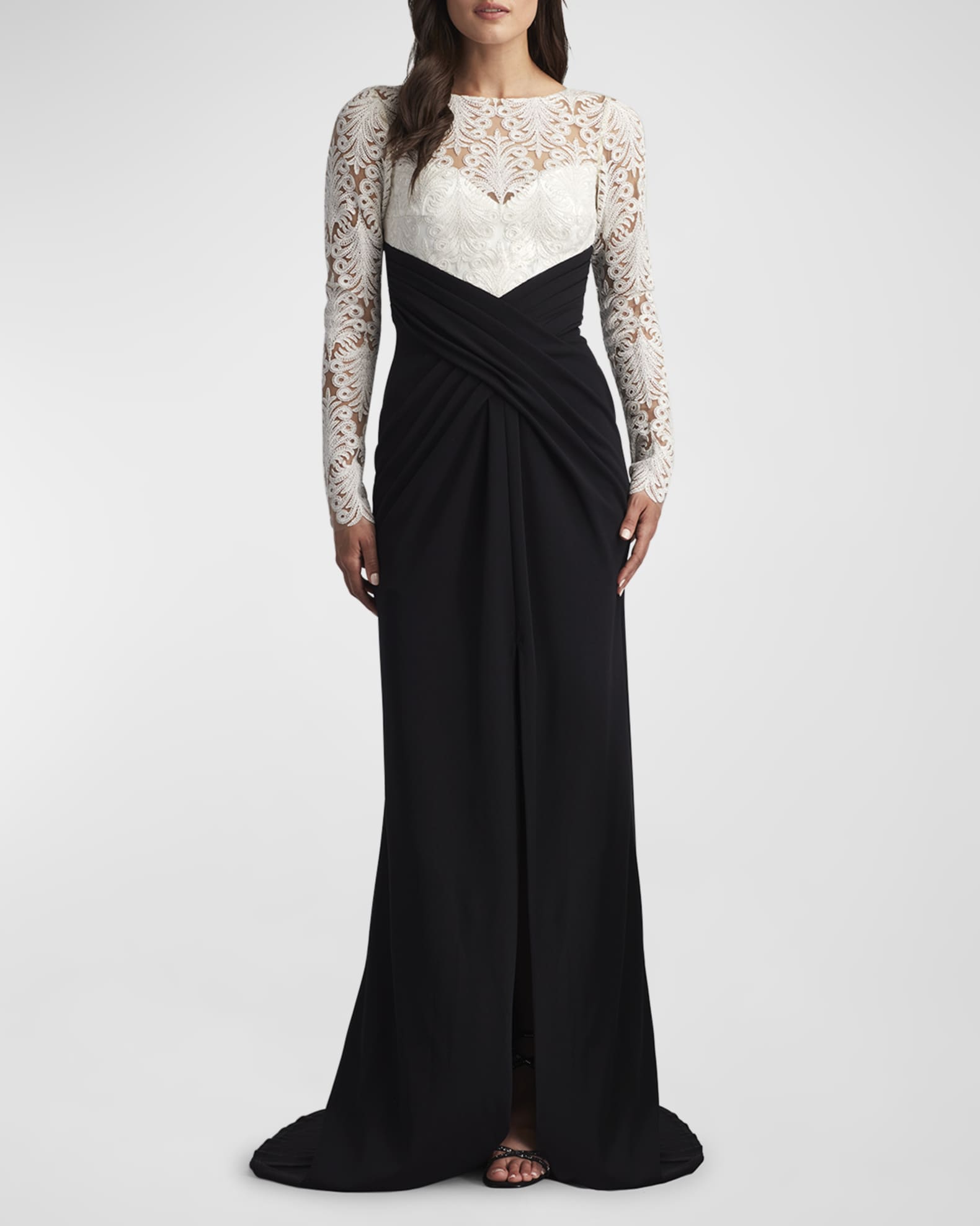 Tadashi shoji deals pleated illusion gown