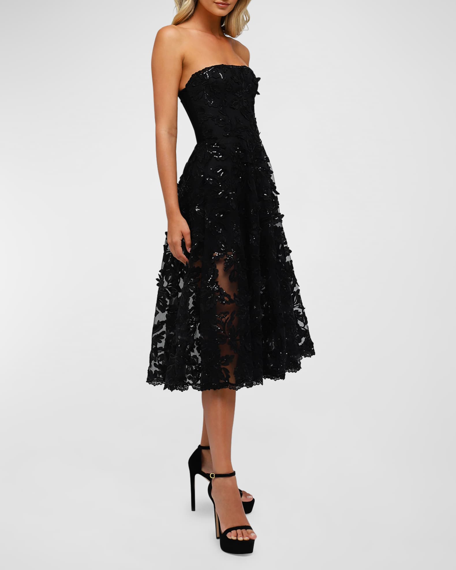 HELSI Florence Strapless Lace Applique Midi Dress | Neiman Marcus