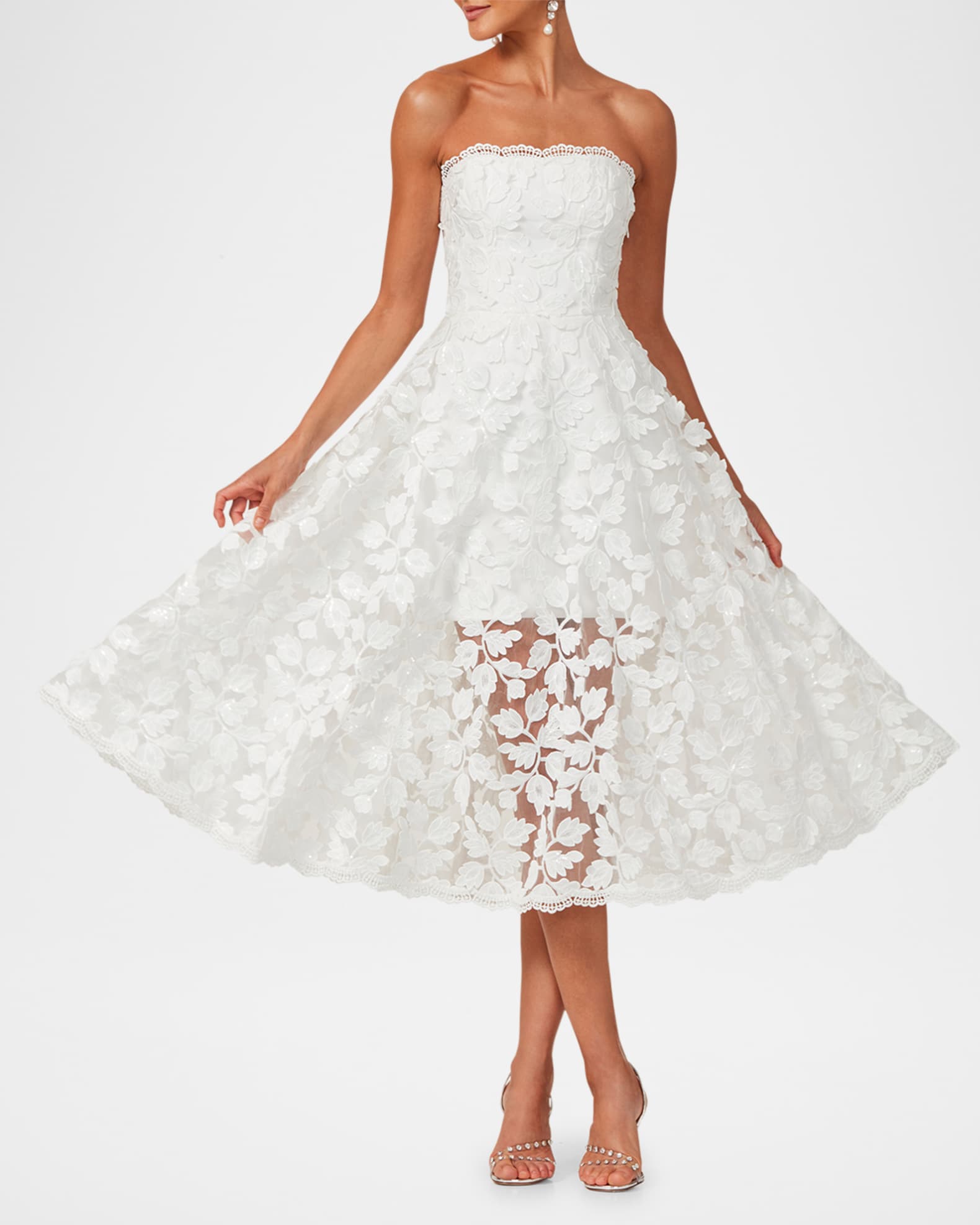 Florence Strapless Lace Applique Midi Dress 1