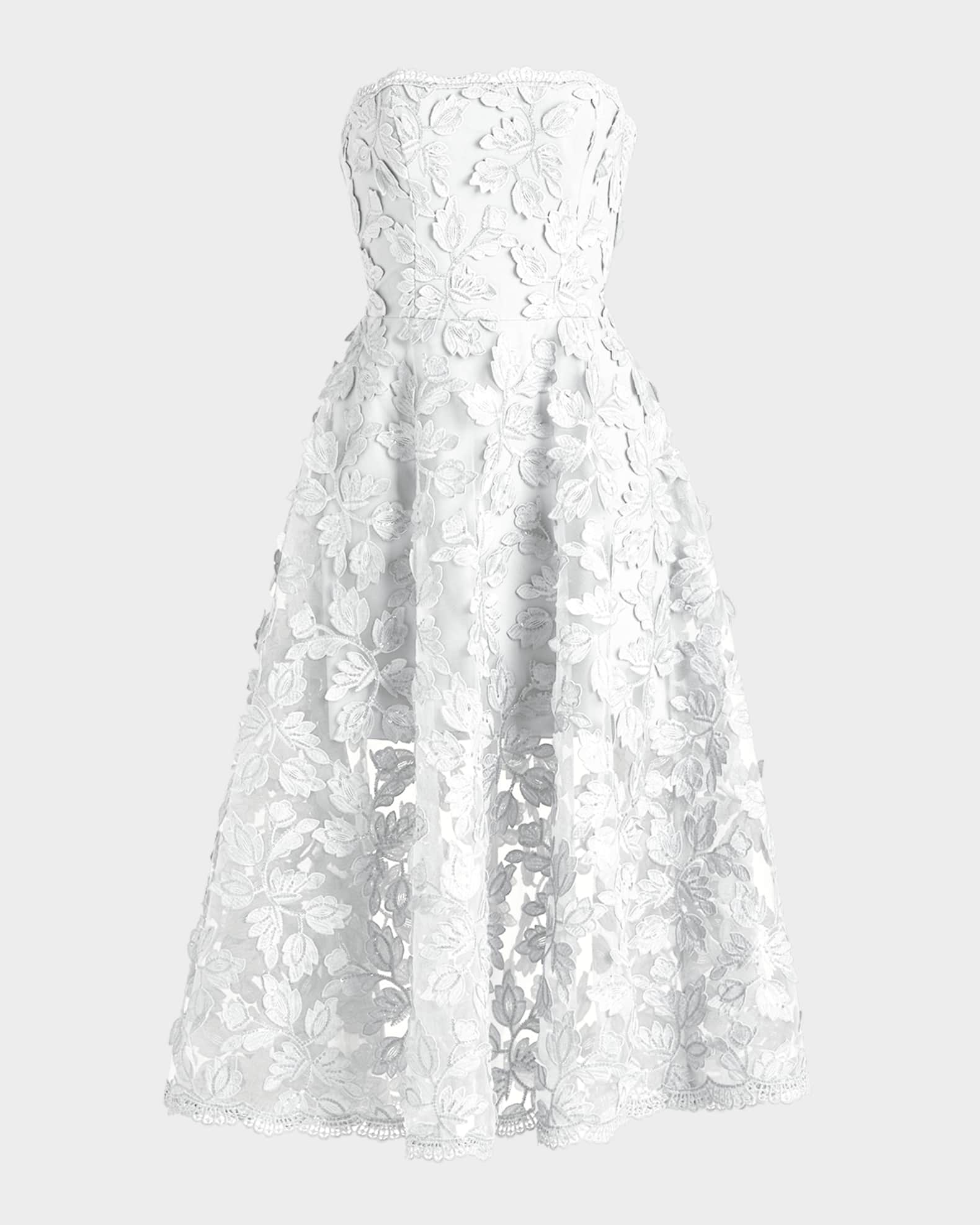 Florence Strapless Lace Applique Midi Dress
