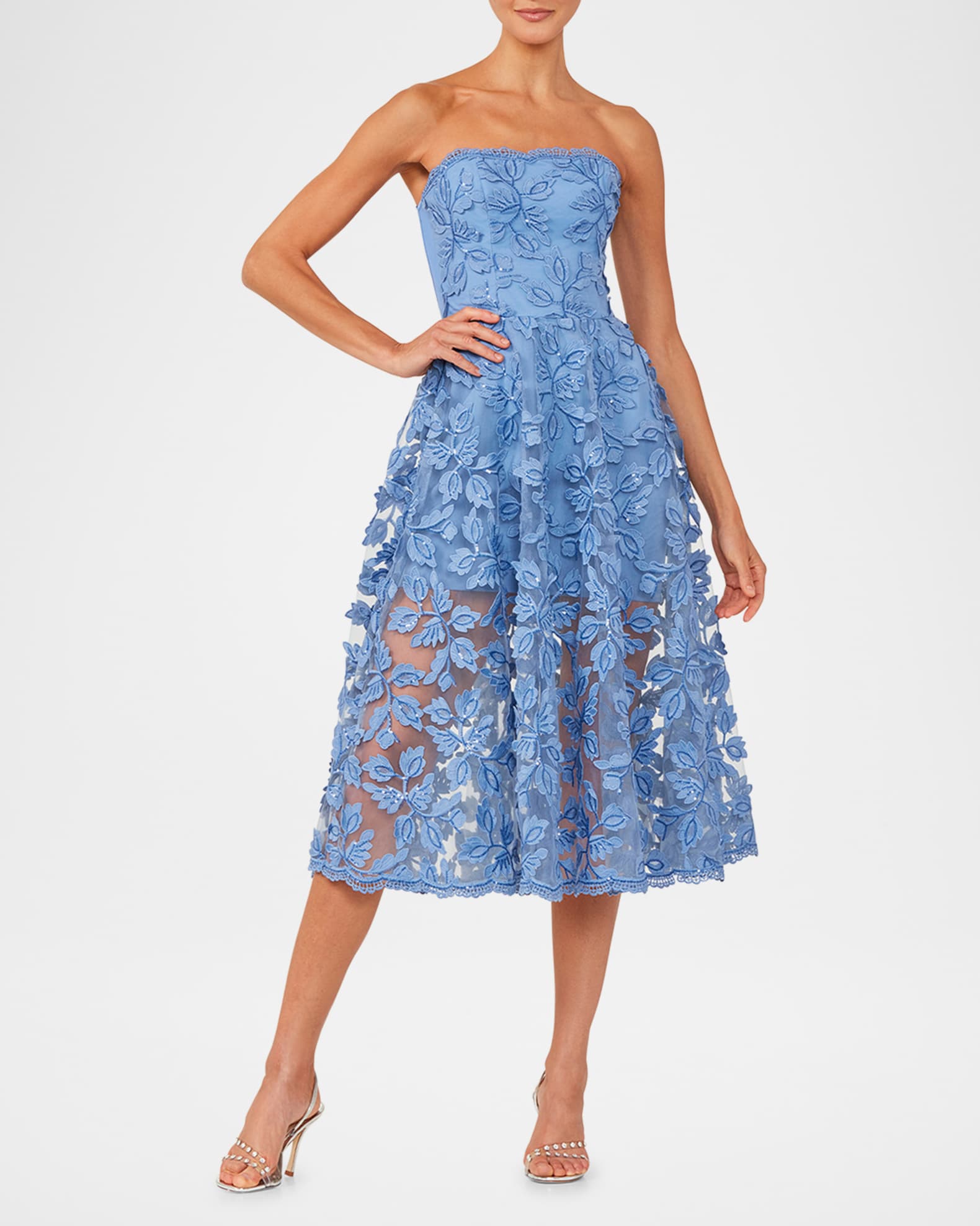 Florence Strapless Lace Applique Midi Dress 1