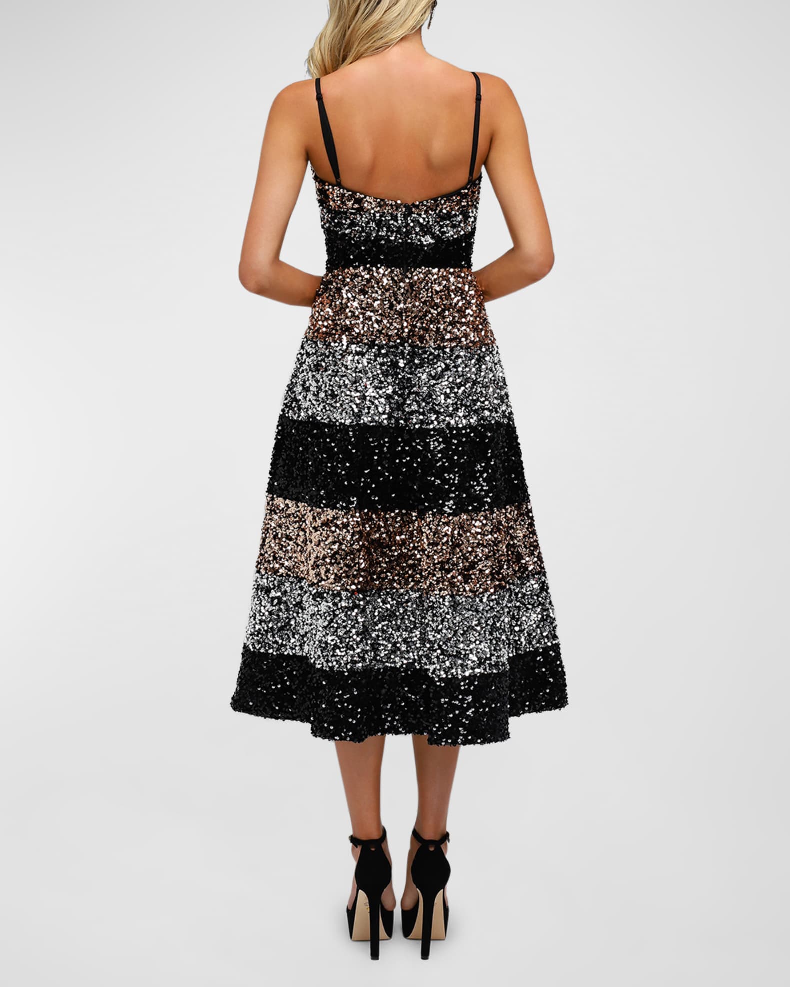 HELSI Jackie Sleeveless Striped Sequin Midi Dress Neiman Marcus