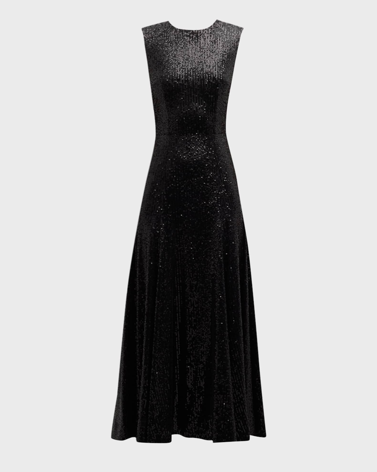 E.Stott Olive Sleeveless Sequin A Line Midi Dress Neiman Marcus