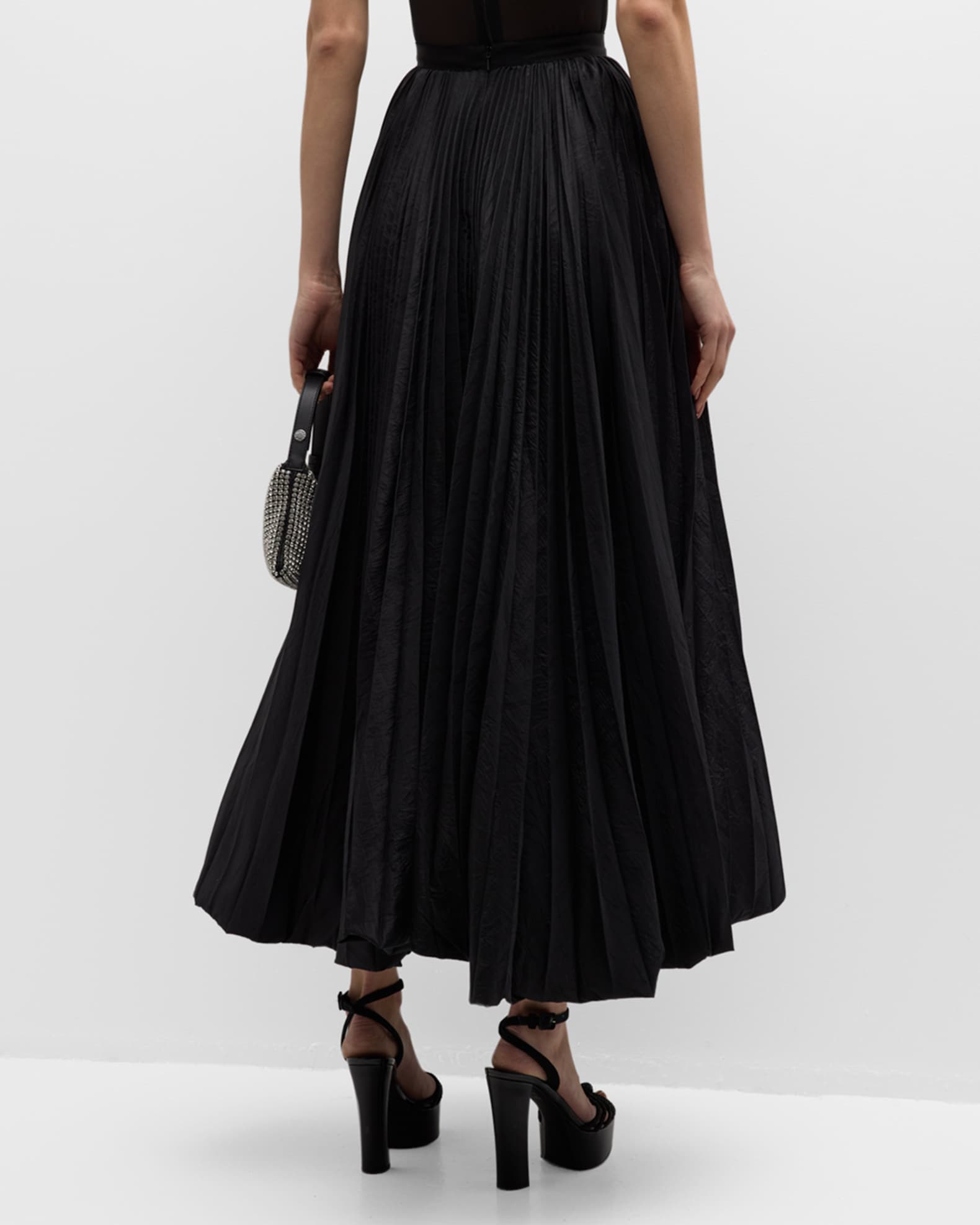 E.Stott Ellen Pleated High-Low Taffeta Midi Skirt | Neiman Marcus