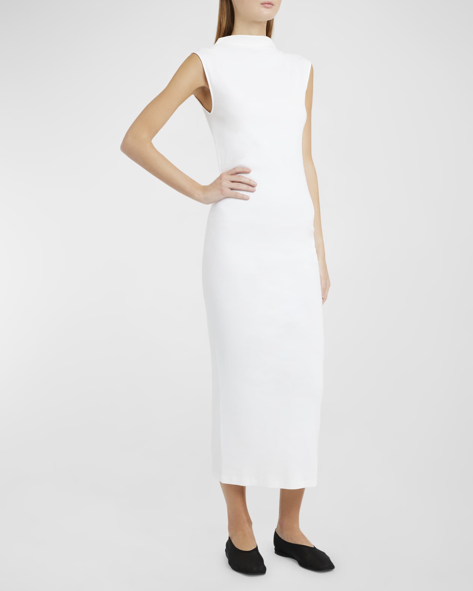 ARMARIUM Rose Ribbed Cotton Maxi Dress White Women s M Casual Work Dresses Maxi Dresses