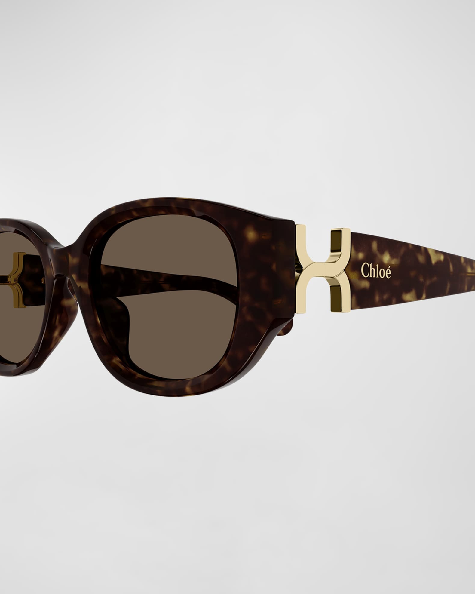 Chloe Logo Beveled Acetate Round Sunglasses | Neiman Marcus