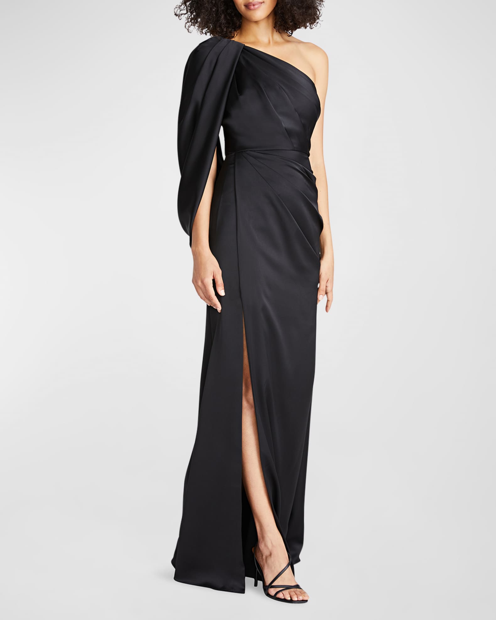 Theia Tori Pleated One-Shoulder Draped Gown | Neiman Marcus