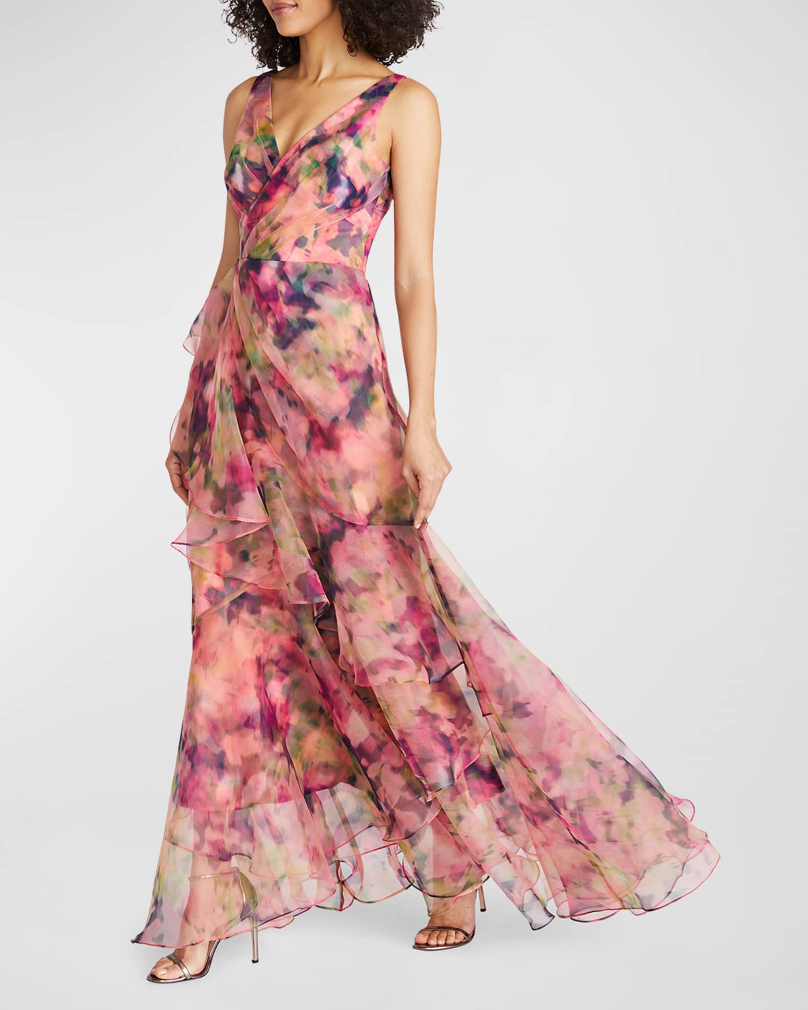 Theia Raisa Sleeveless Ruffle Organza Gown | Neiman Marcus
