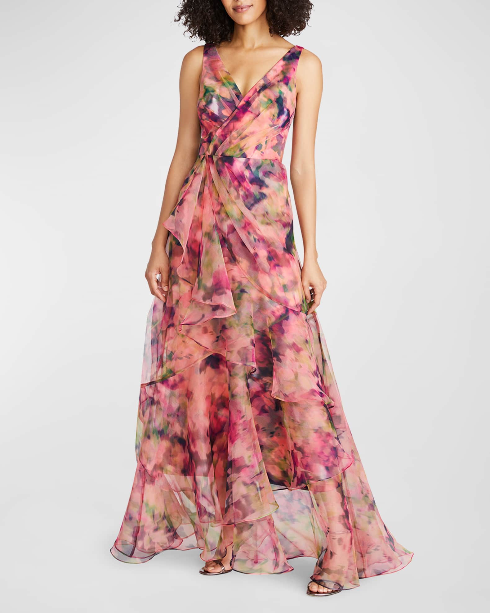 Theia Raisa Sleeveless Ruffle Organza Gown | Neiman Marcus