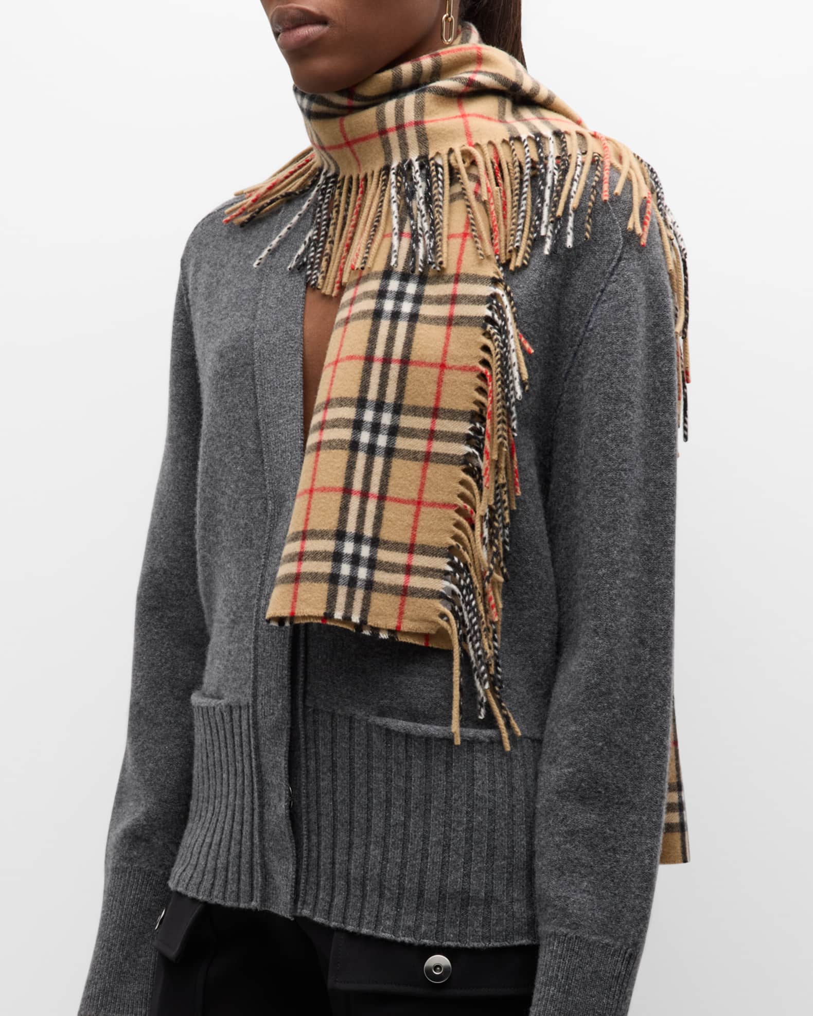 Burberry Vintage Check Fringe Cashmere Scarf Neiman Marcus