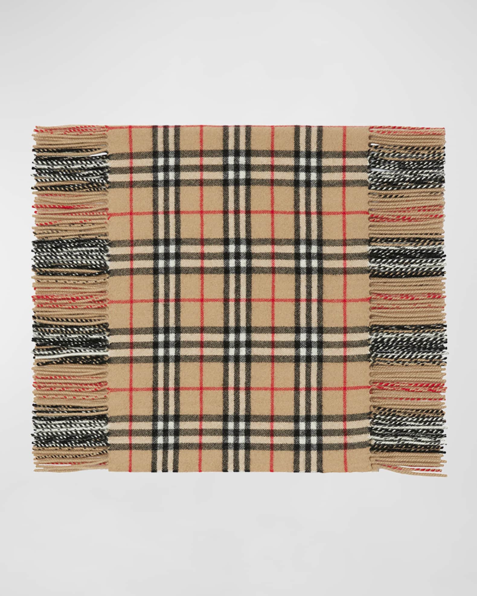 Burberry Vintage Check Fringe Cashmere Scarf Neiman Marcus