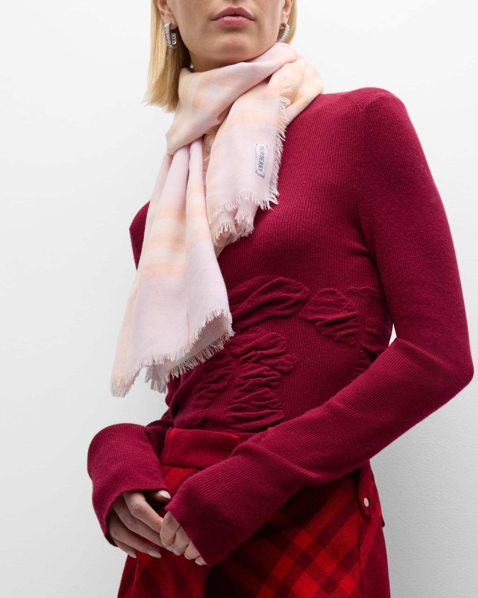 Giant Check Lightweight Wool Scarf  1