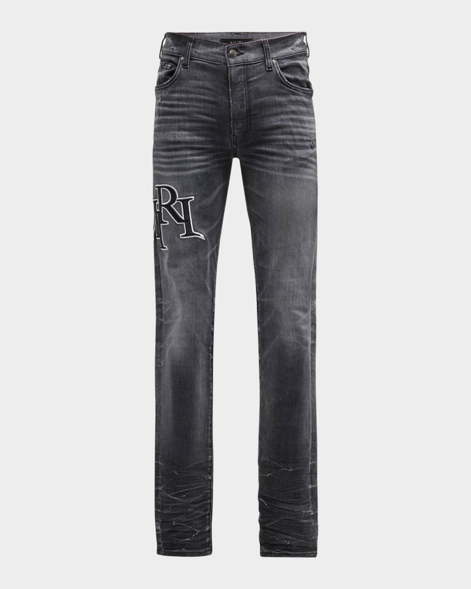Men's Faded Skinny Jeans with Staggered Logo  0