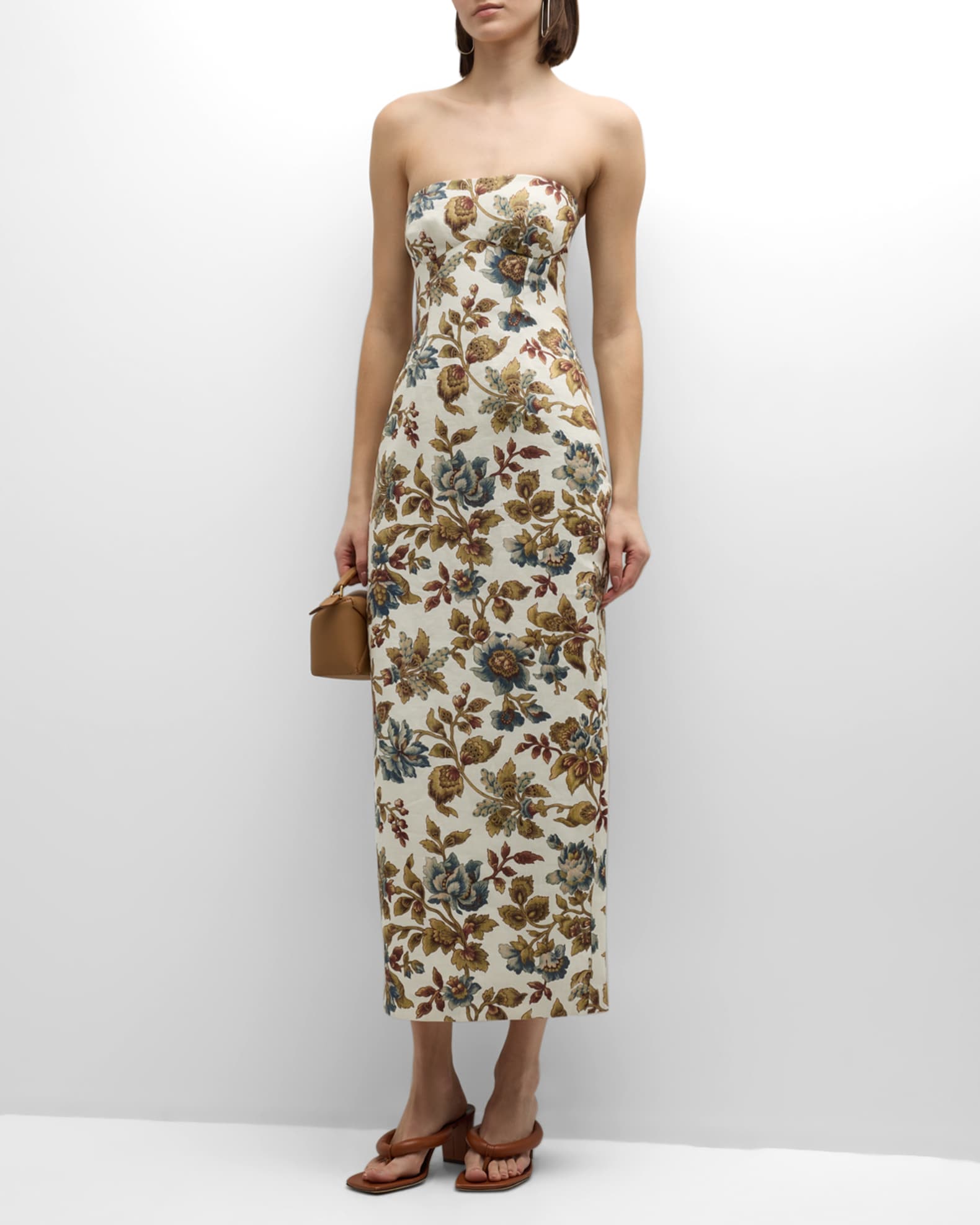 SIR Eleanora Floral Strapless Midi Dress | Neiman Marcus
