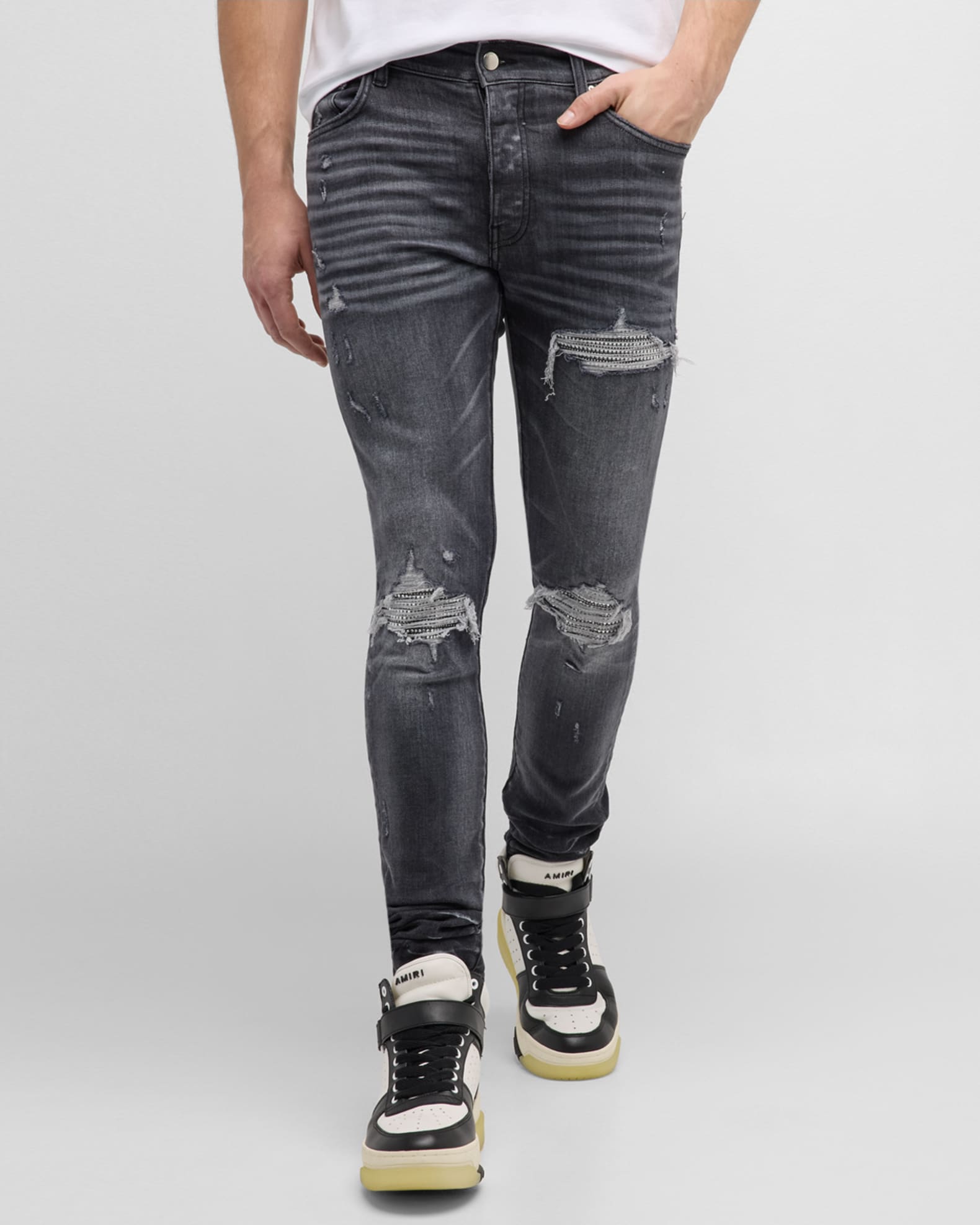 AMIRI, Varsity Eagle Logo Distressed Skinny Jeans, Men