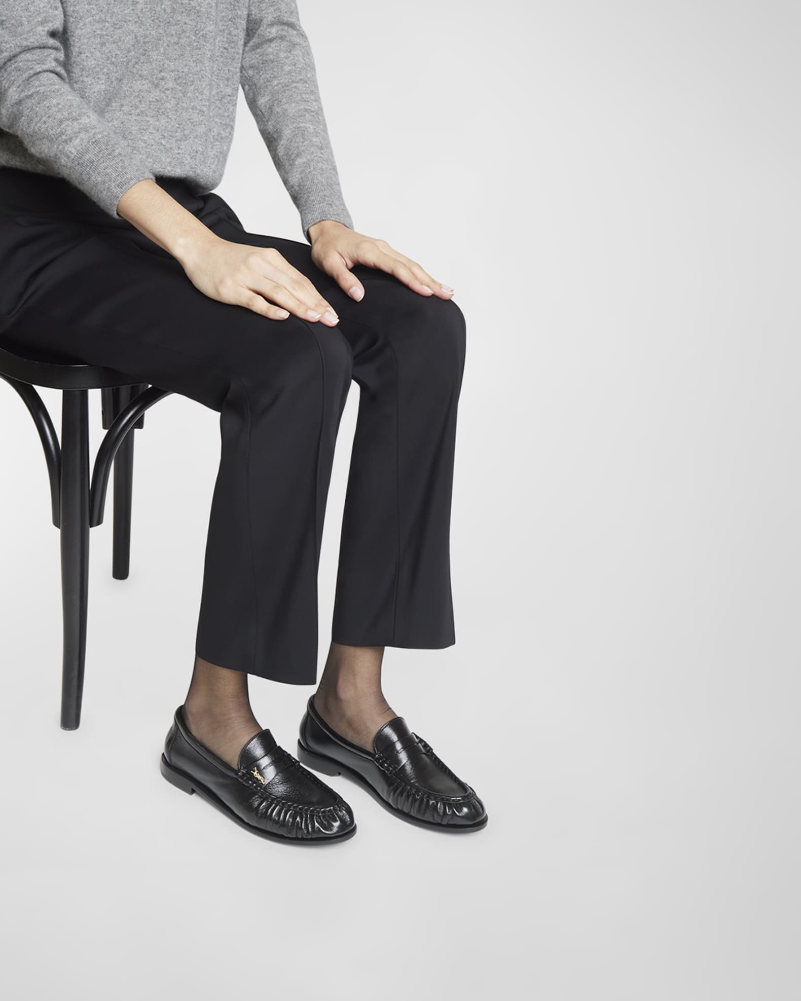 Saint Laurent Le Leather YSL Penny Loafers Neiman Marcus