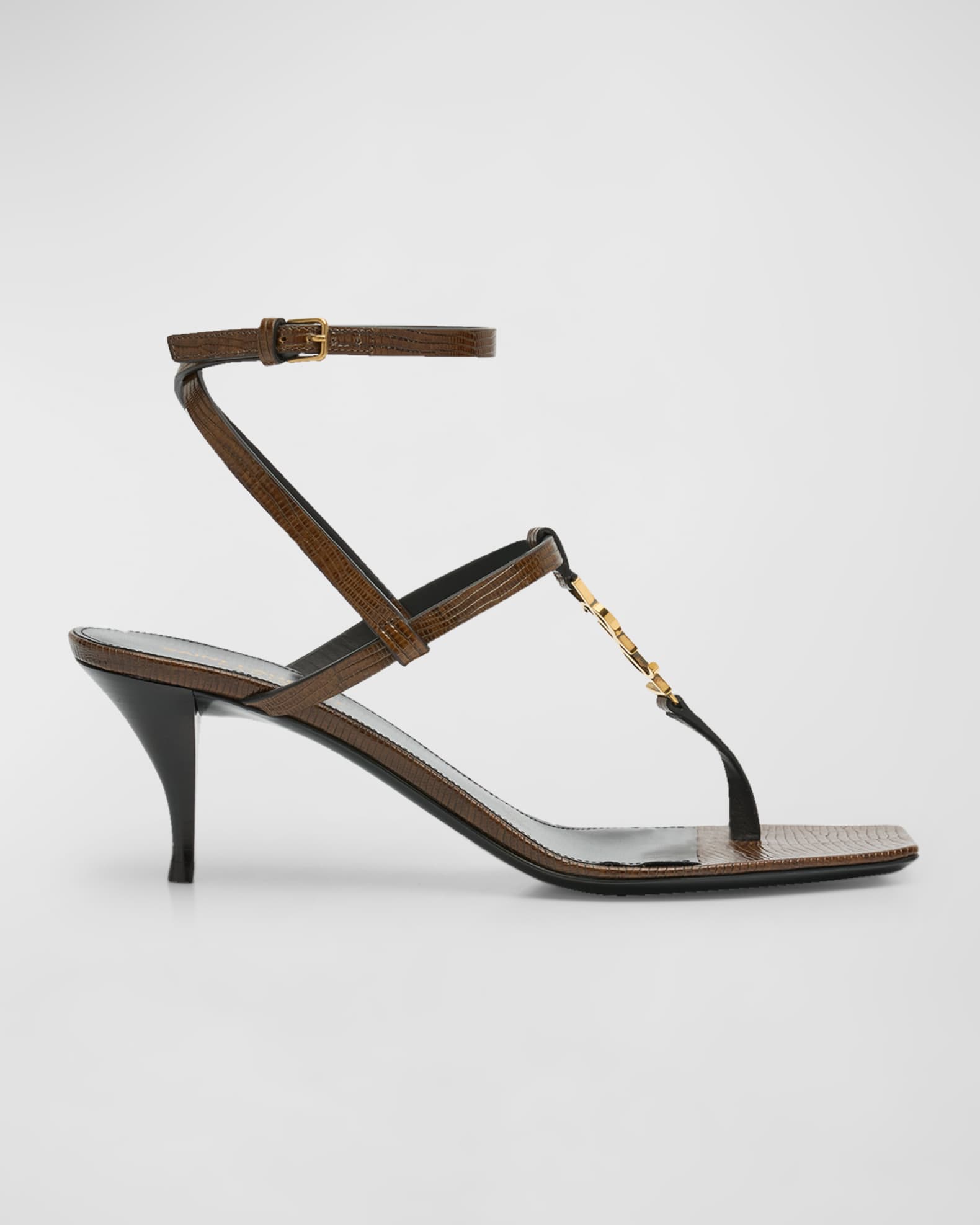 Cassandra Leather YSL Ankle-Strap Sandals 0
