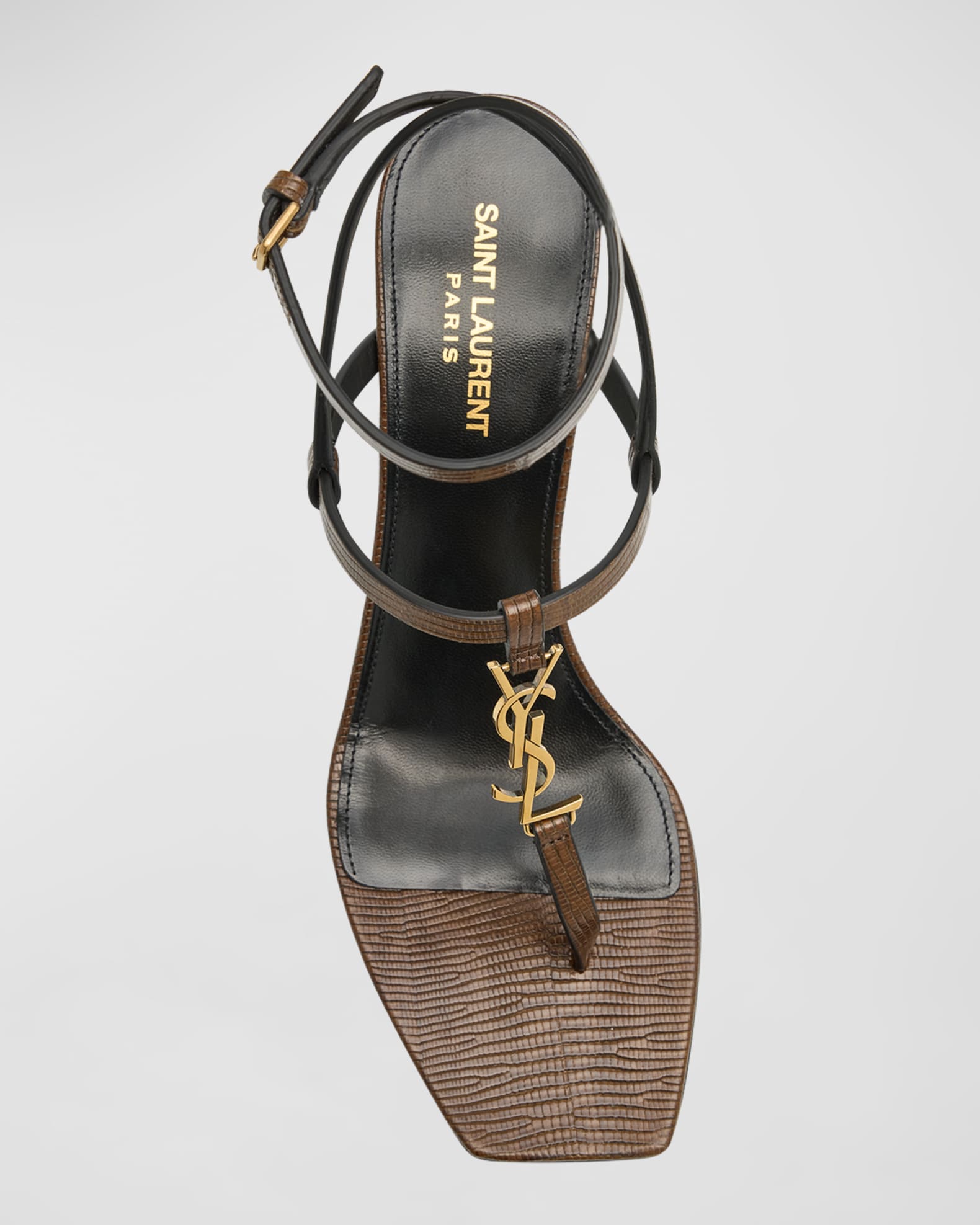 Saint Laurent Cassandra Leather YSL Ankle-Strap Sandals Saint Laurent Cassandra Leather YSL Ankle-Strap Sandals
