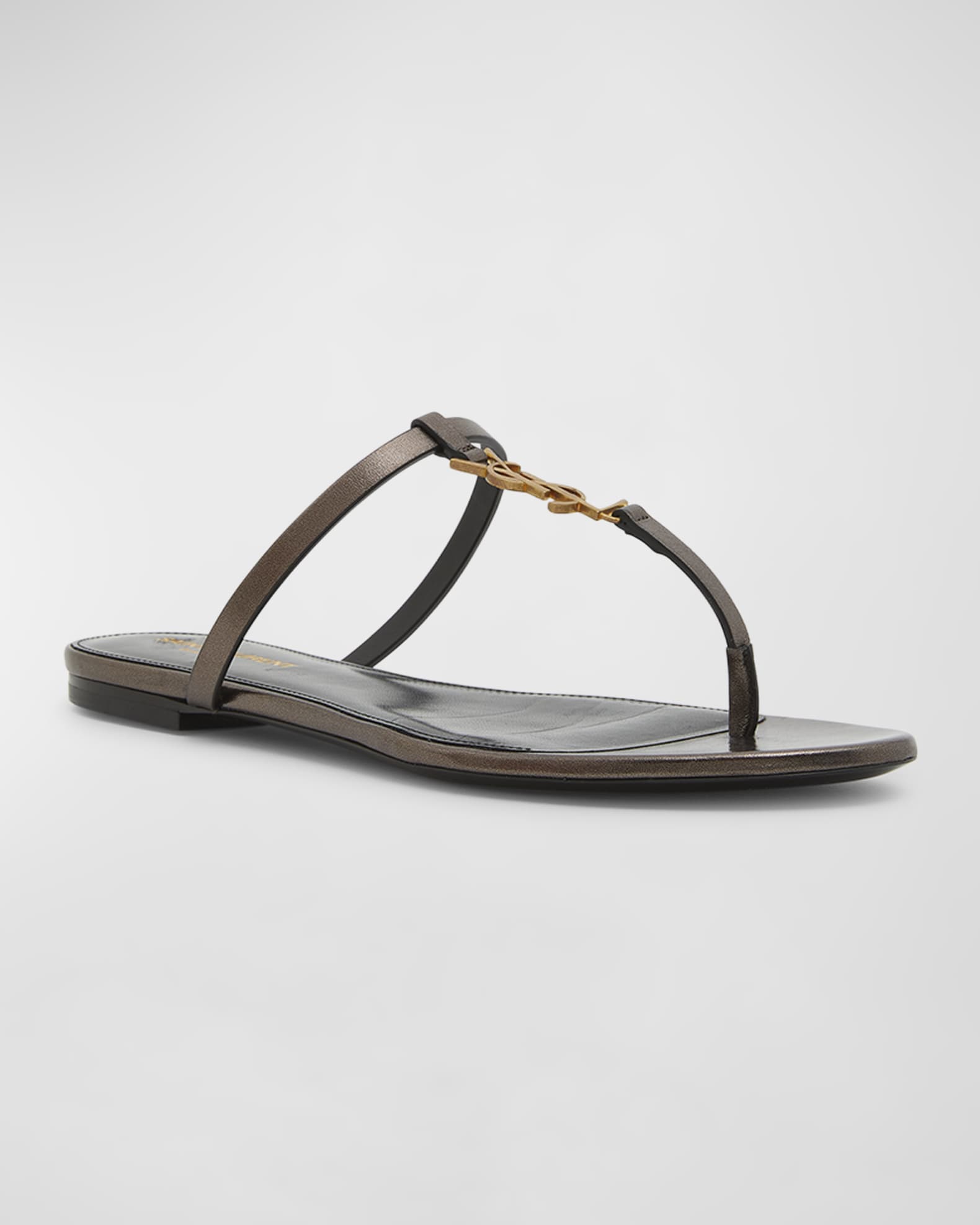 Saint Laurent Cassandra Leather YSL Thong Sandals | Neiman