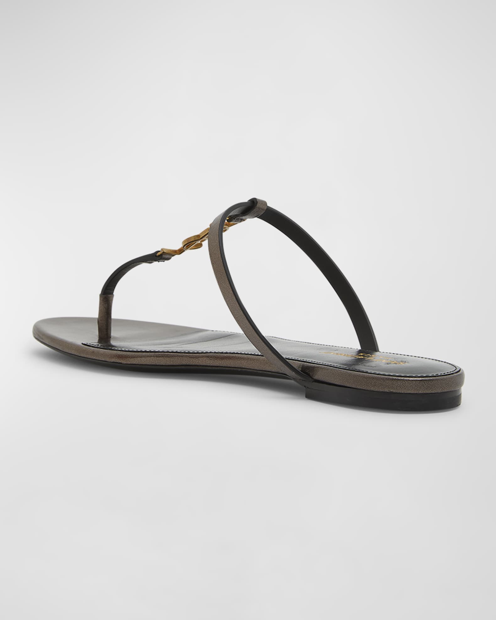 Saint Laurent Cassandra Leather YSL Thong Sandals | Neiman
