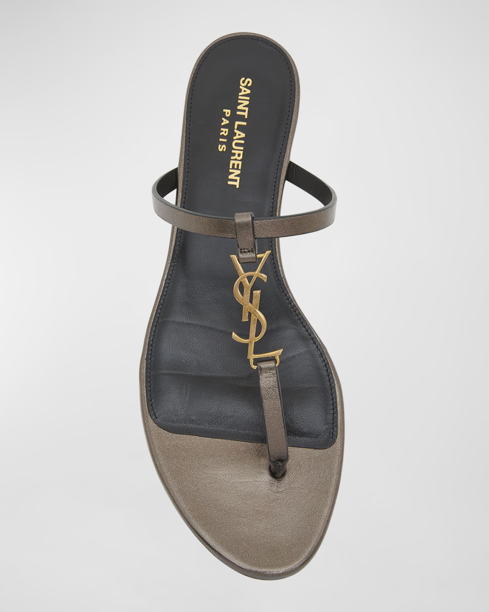 Saint Laurent Cassandra Leather YSL Thong Sandals Neiman Marcus