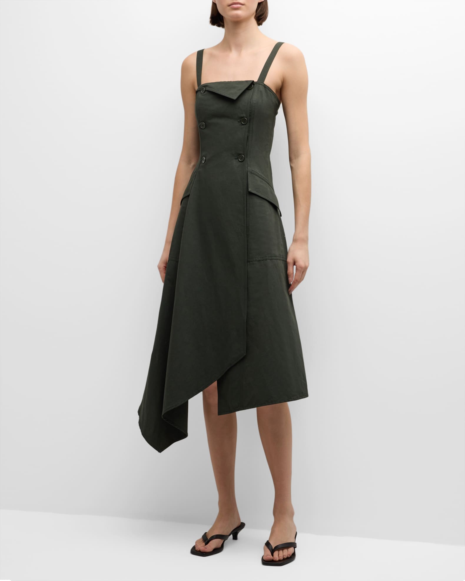 Asymmetrical button front midi dress deals