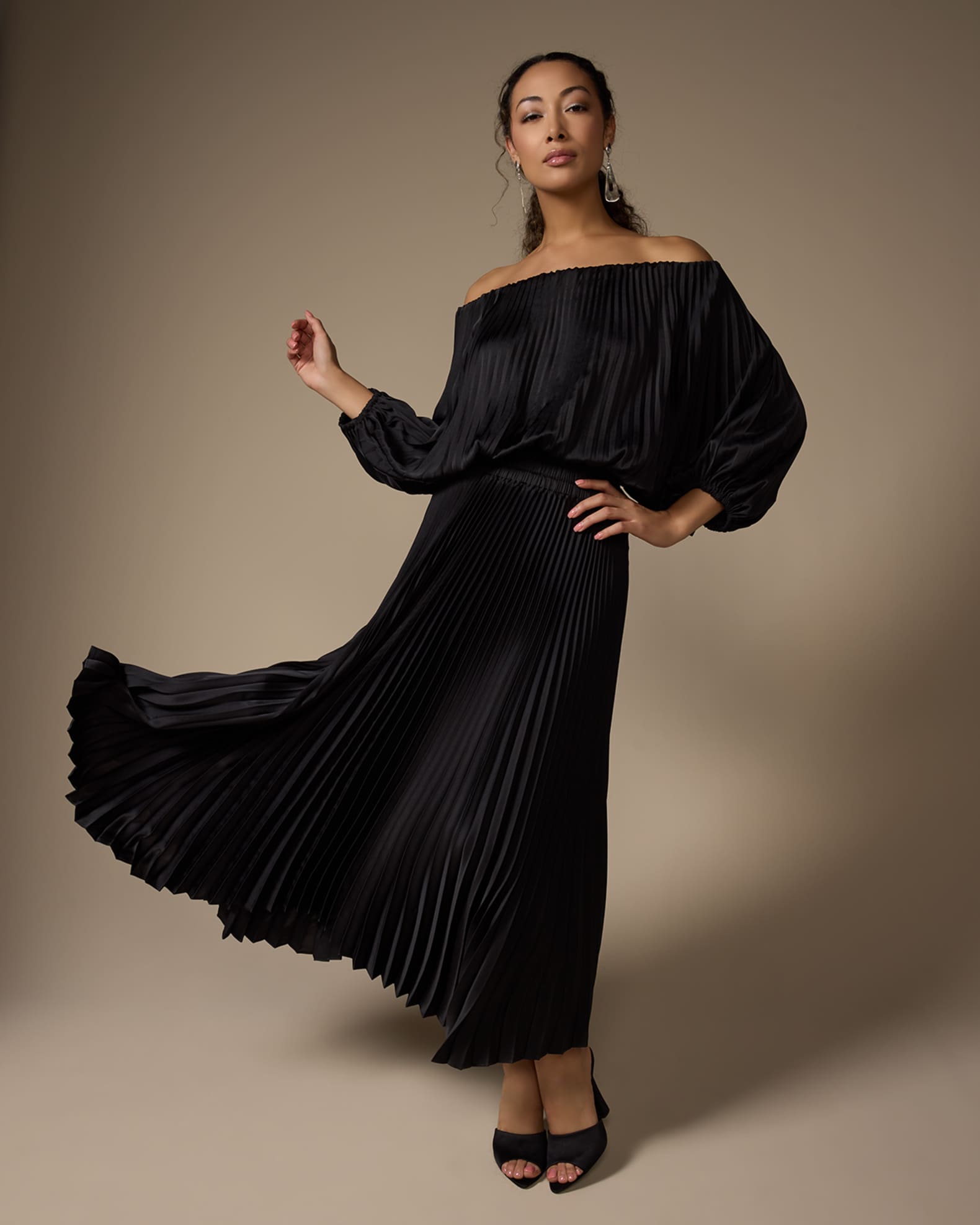 open lace back dress Sienna Satin Pleated Off Shoulder Top