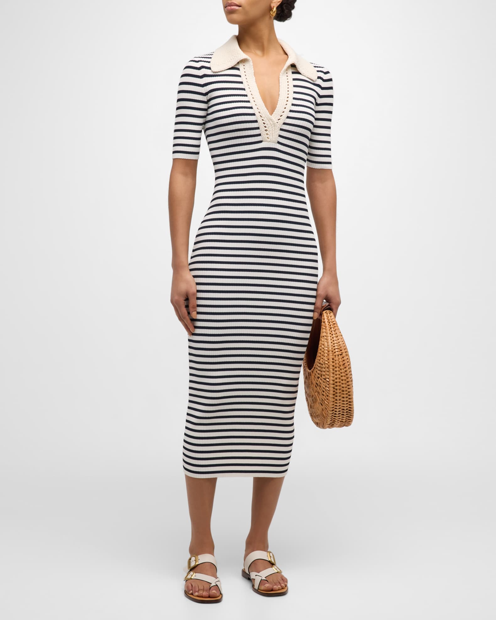 STRIPED RIBBED-KNIT MIDI DRESS - BLUE | COS