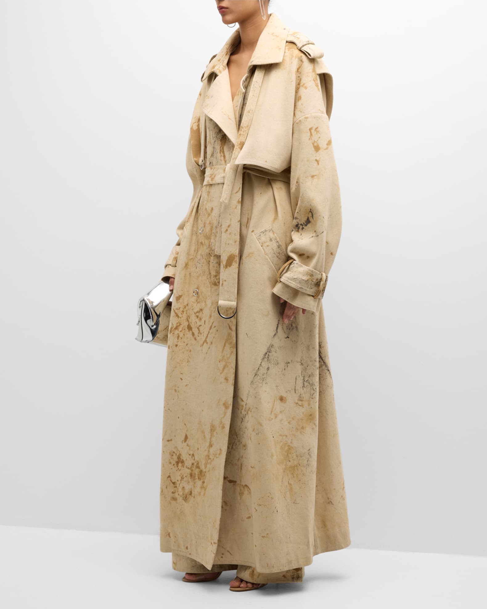 LAPOINTE Splatter Denim Double-Breasted Trench Coat | Neiman Marcus