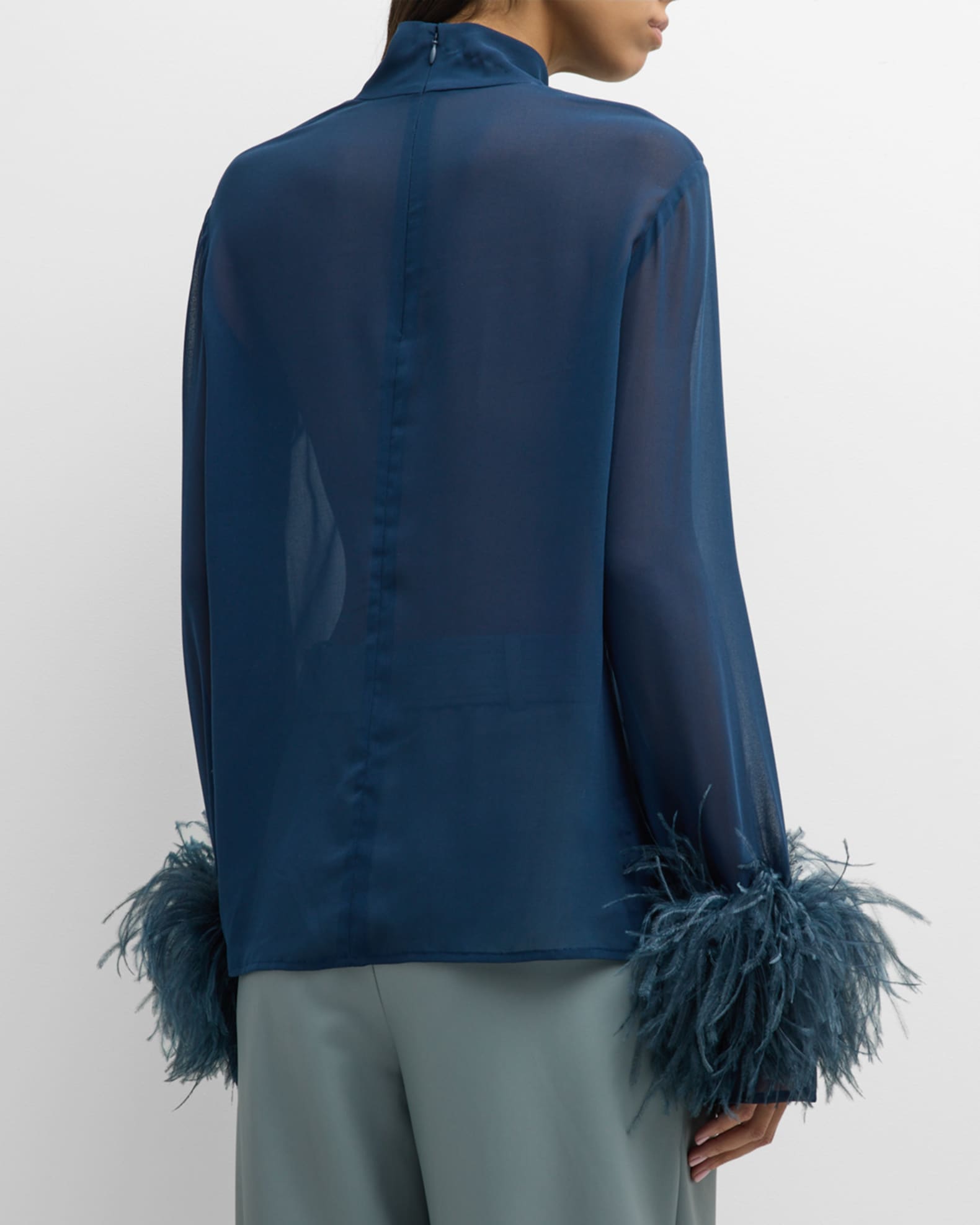 Knitted Top with Feather Cuffs - White main image 1