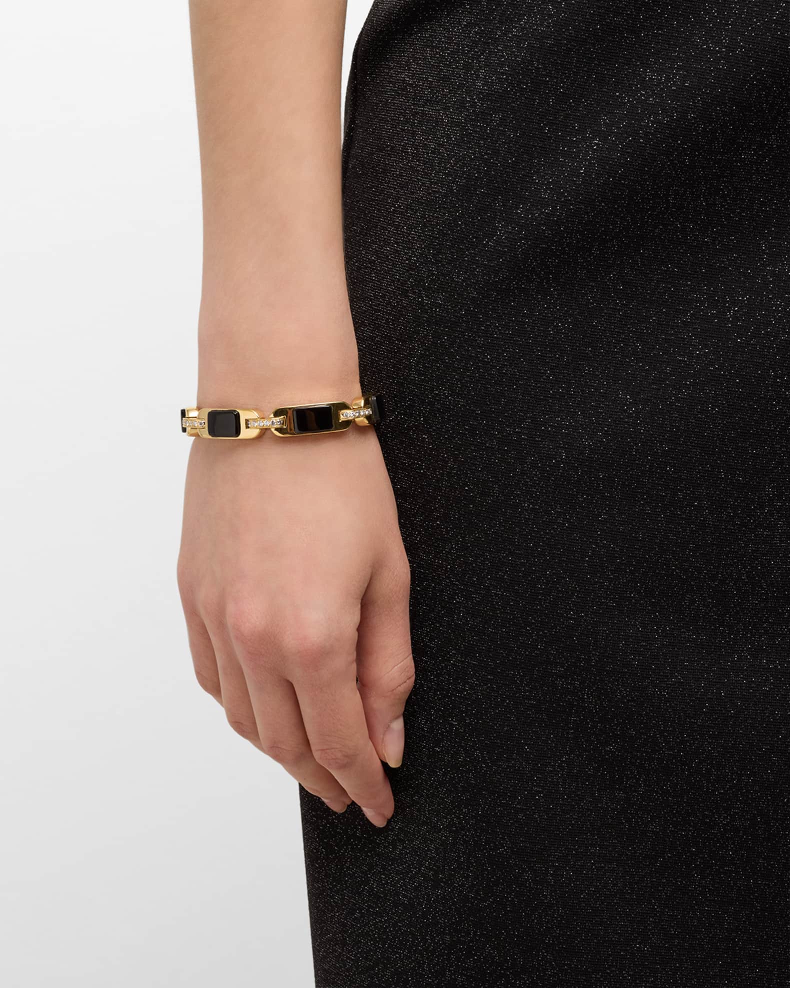 Estate 18K Gold, Onyx and Diamond Station Bracelet 1