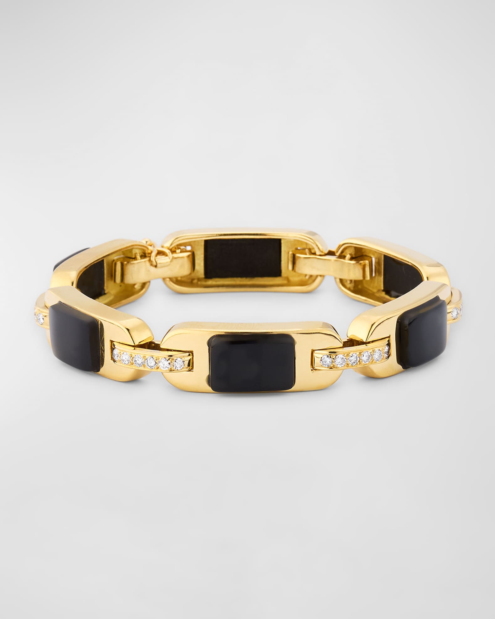 Estate 18K Gold, Onyx and Diamond Station Bracelet 0