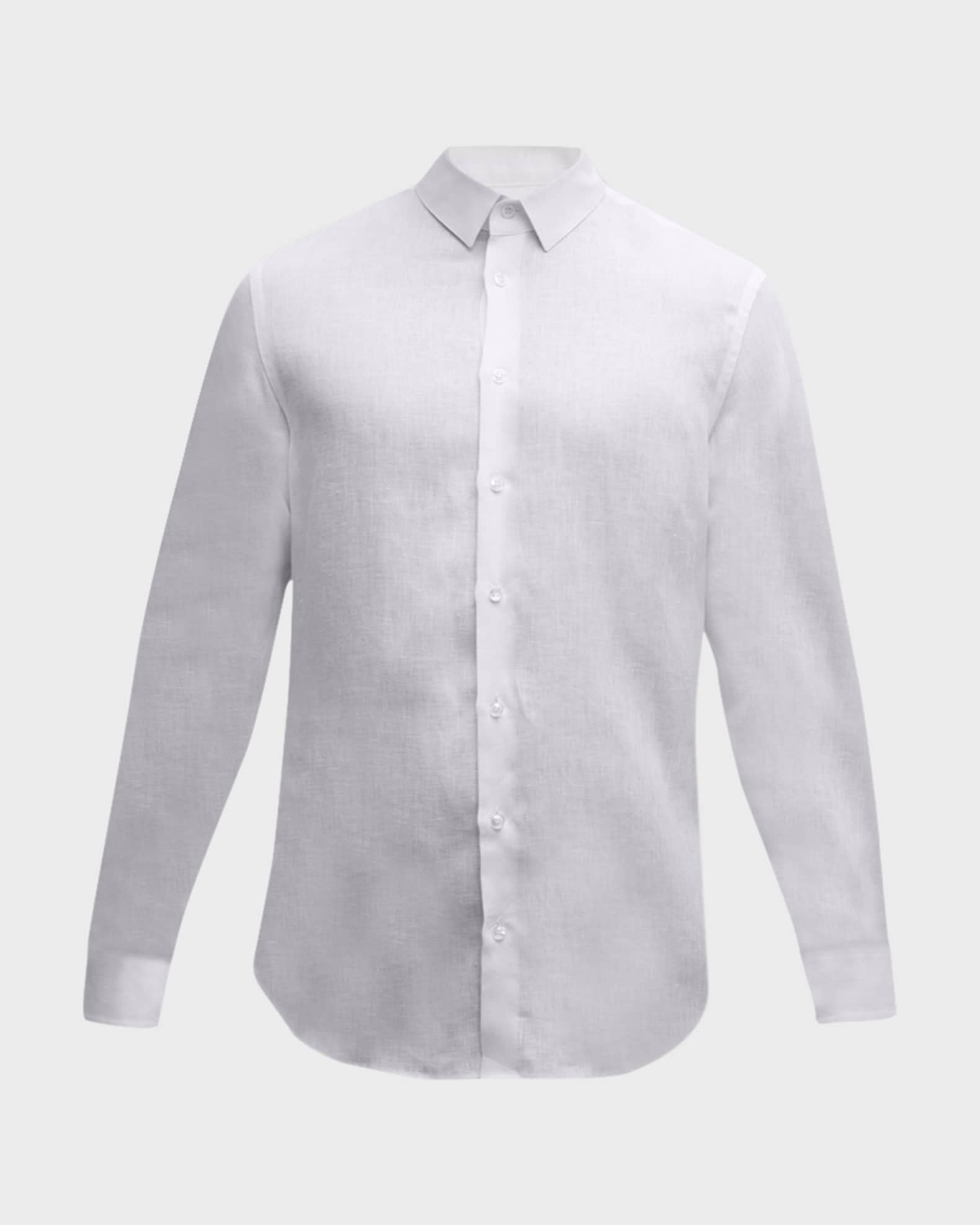 【SATIIIZ】FLOW Pigment Linen Shirt Giorgio Armani Men's Solid Linen Sport Shirt | Neiman Marcus