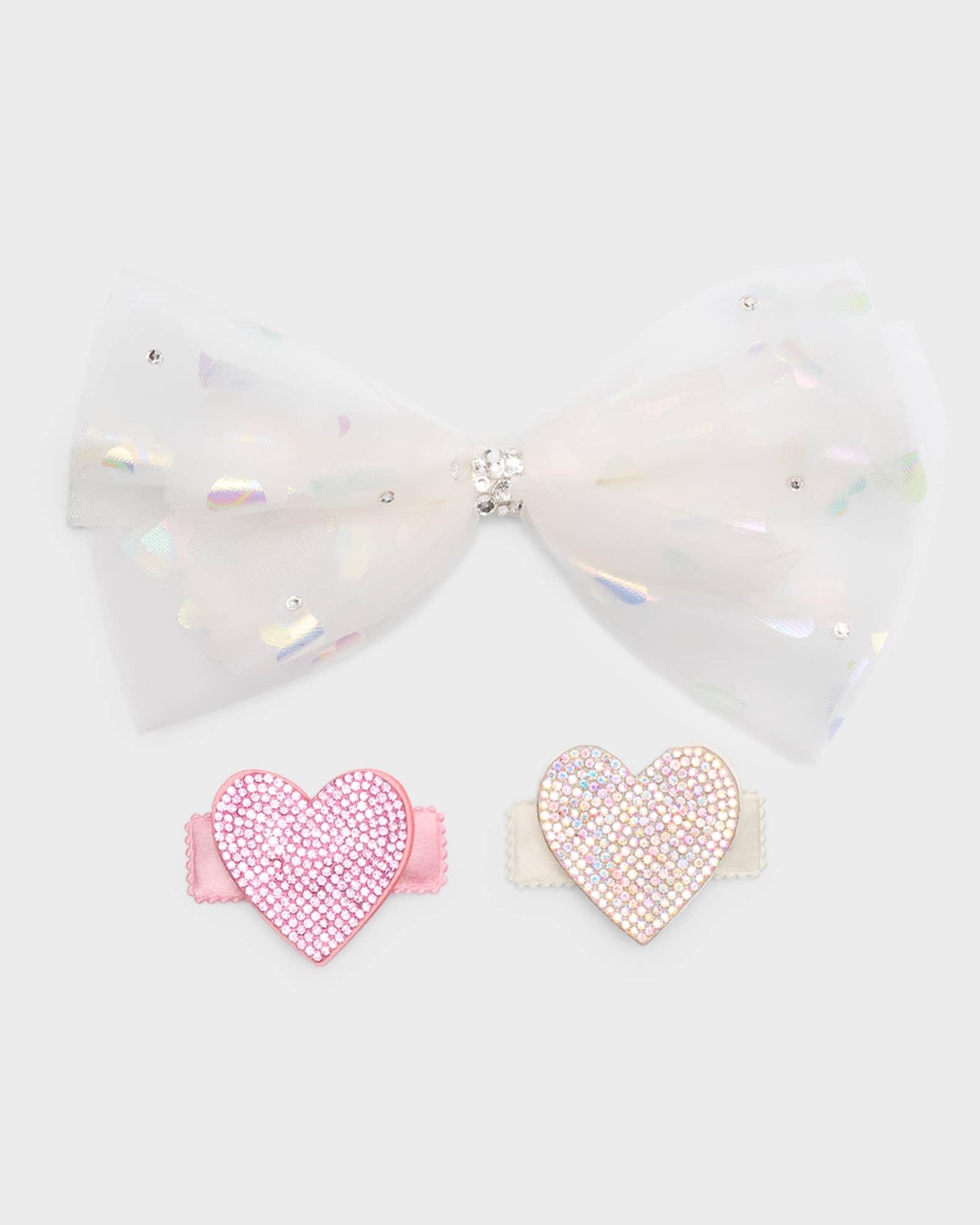 Girl's 3-Piece Multi-Layer Embellished Bow and Heart Clips Set  0
