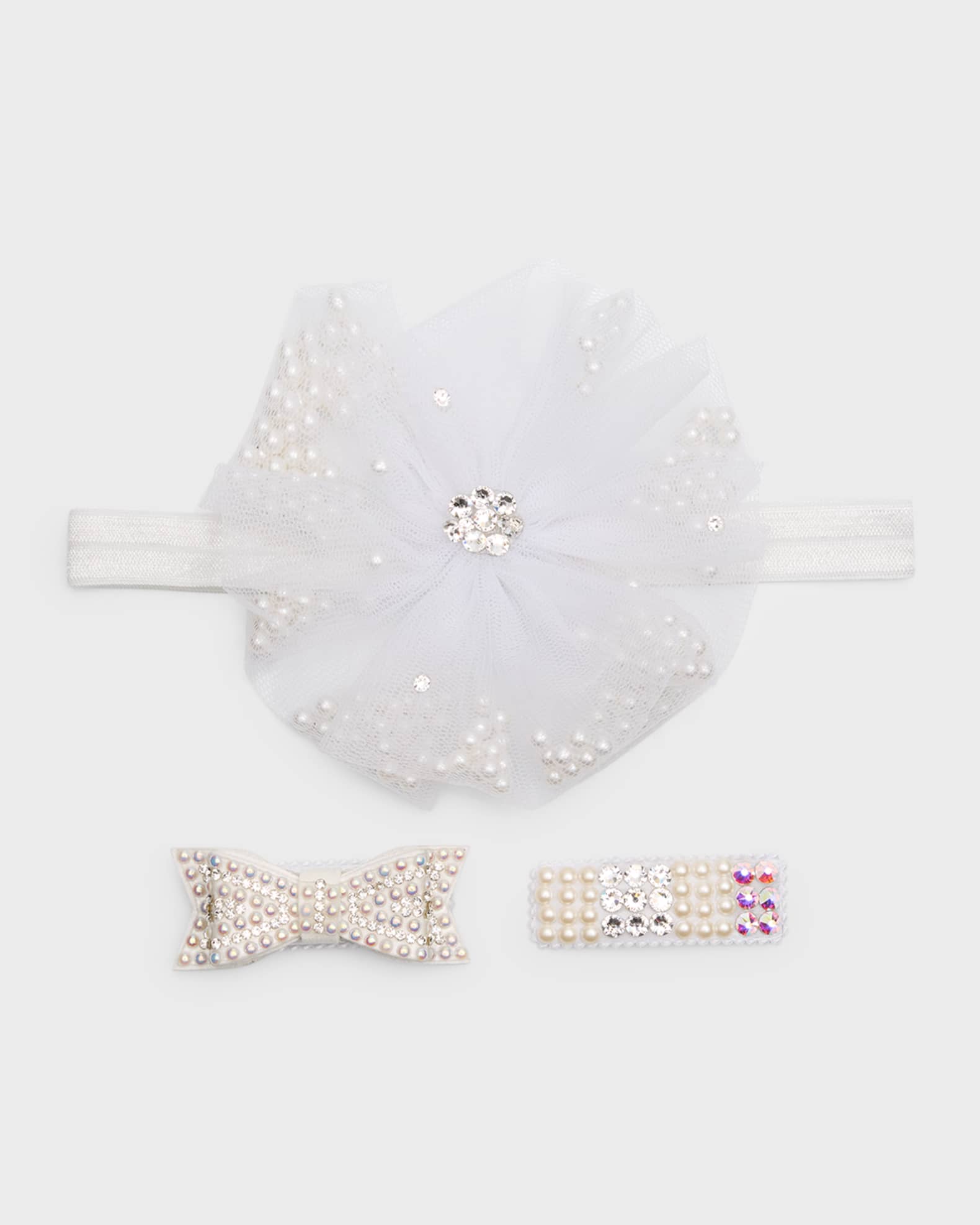 Bari Lynn Girl's 3-Piece Tulle Layer Bow Headband and Hair Clips Set