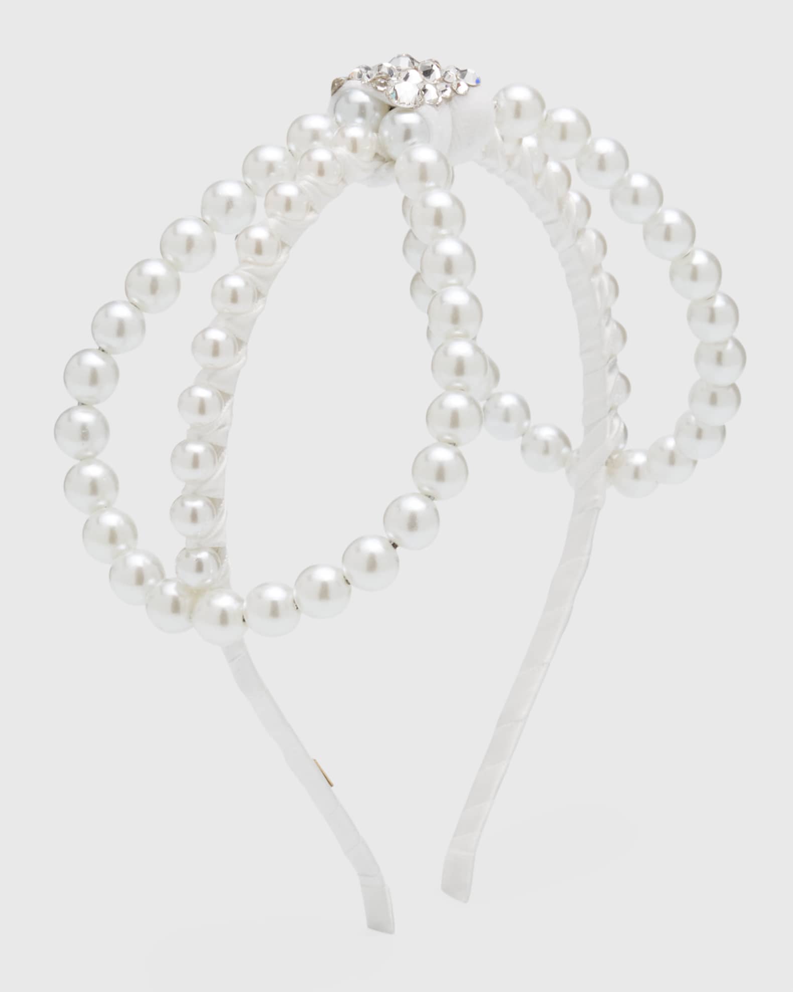 Bari Lynn Girl's Faux Pearl Open-Bow Headband
