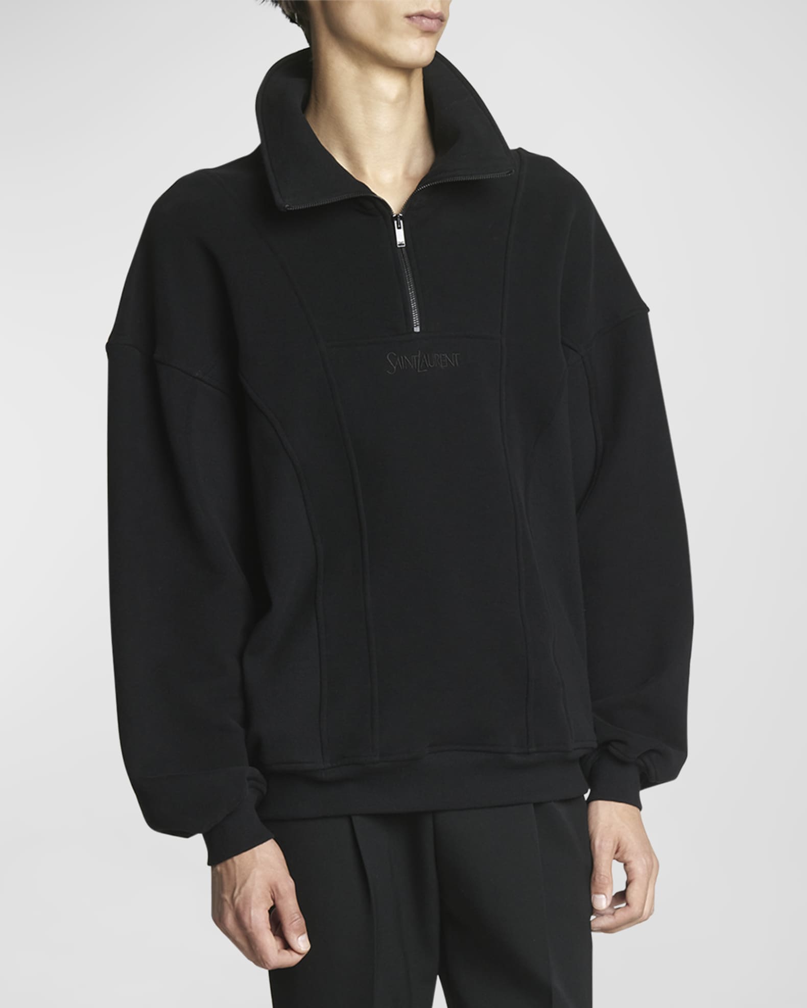 Saint Laurent Men's Quarter-Zip Logo Sweatshirt | Neiman Marcus