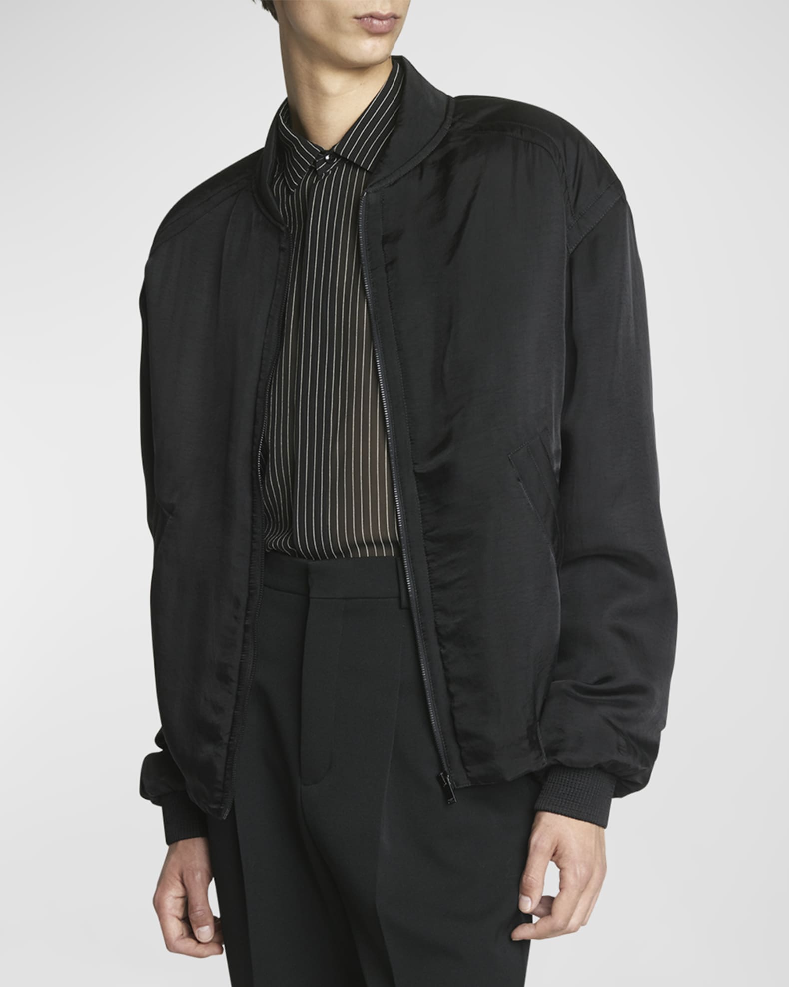 Saint Laurent Men s Satin Bomber Jacket Neiman Marcus