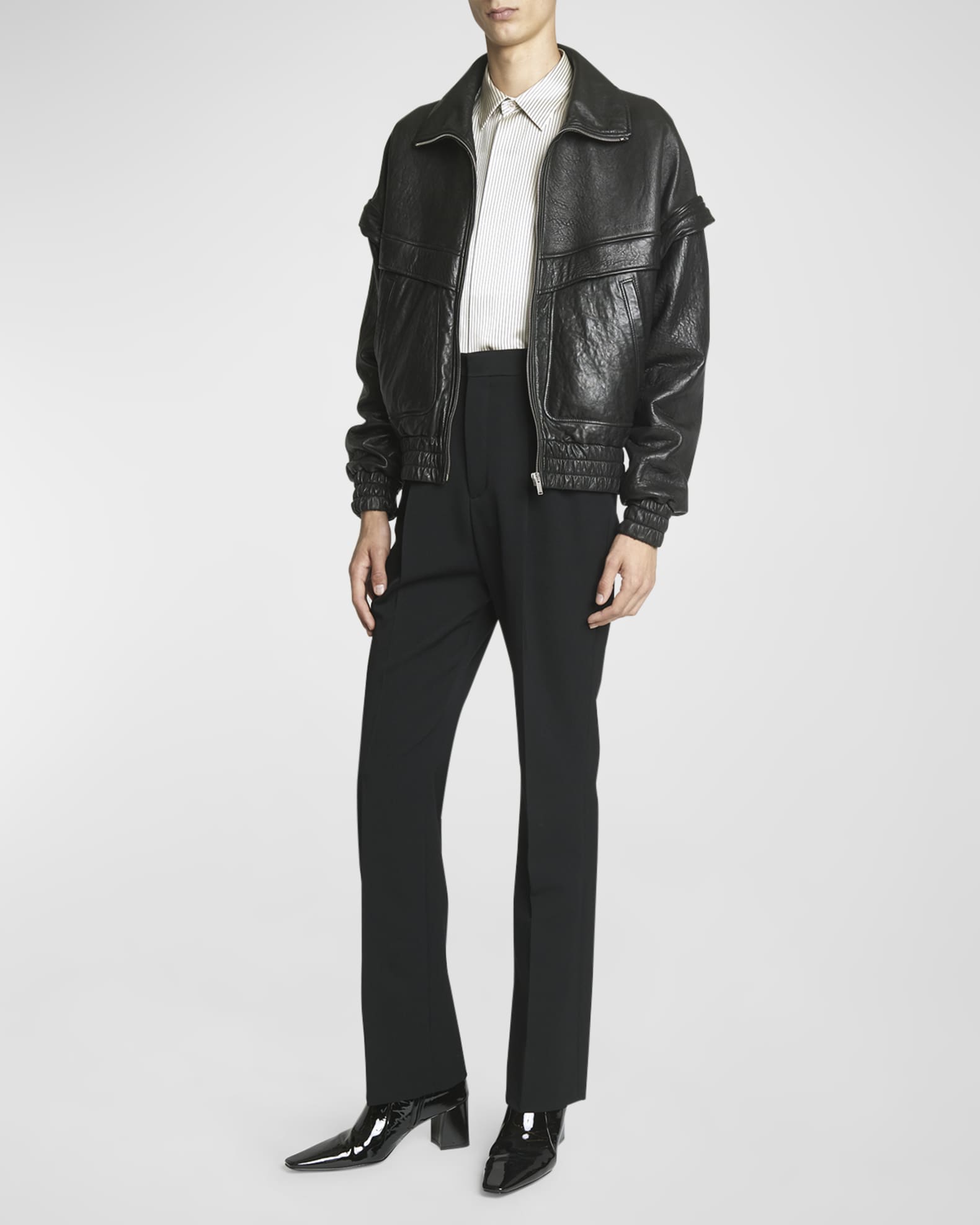 Saint Laurent Men s 80s Leather Bomber Jacket Neiman Marcus