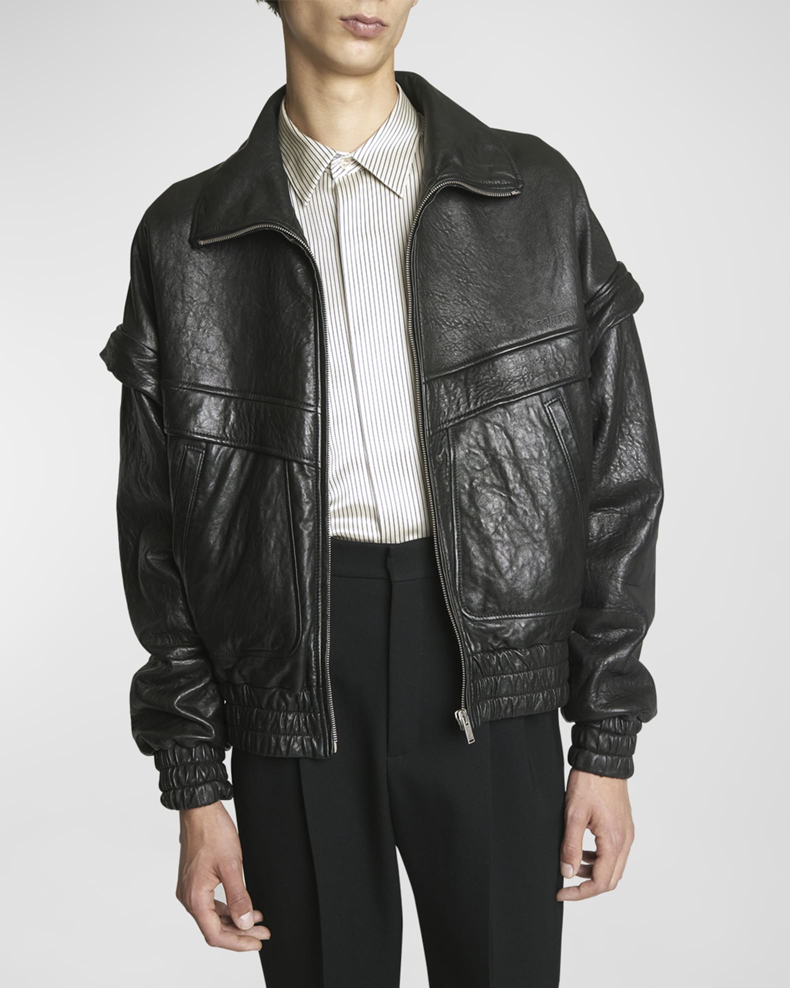 Saint Laurent Men's 80s Leather Bomber Jacket | Neiman Marcus