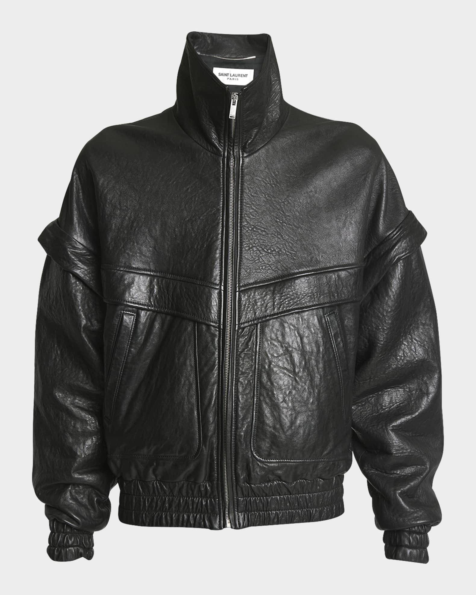 Saint Laurent Men's 80s Leather Bomber Jacket | Neiman Marcus