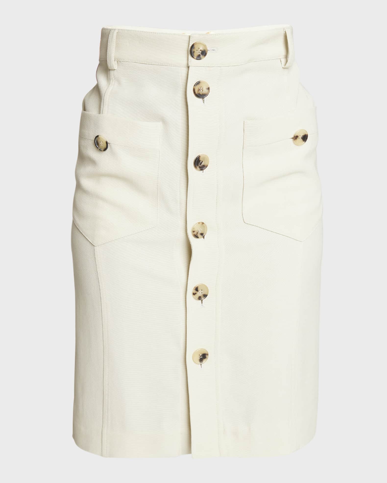 High-Waist Button-Front Straight Viscose Skirt 0