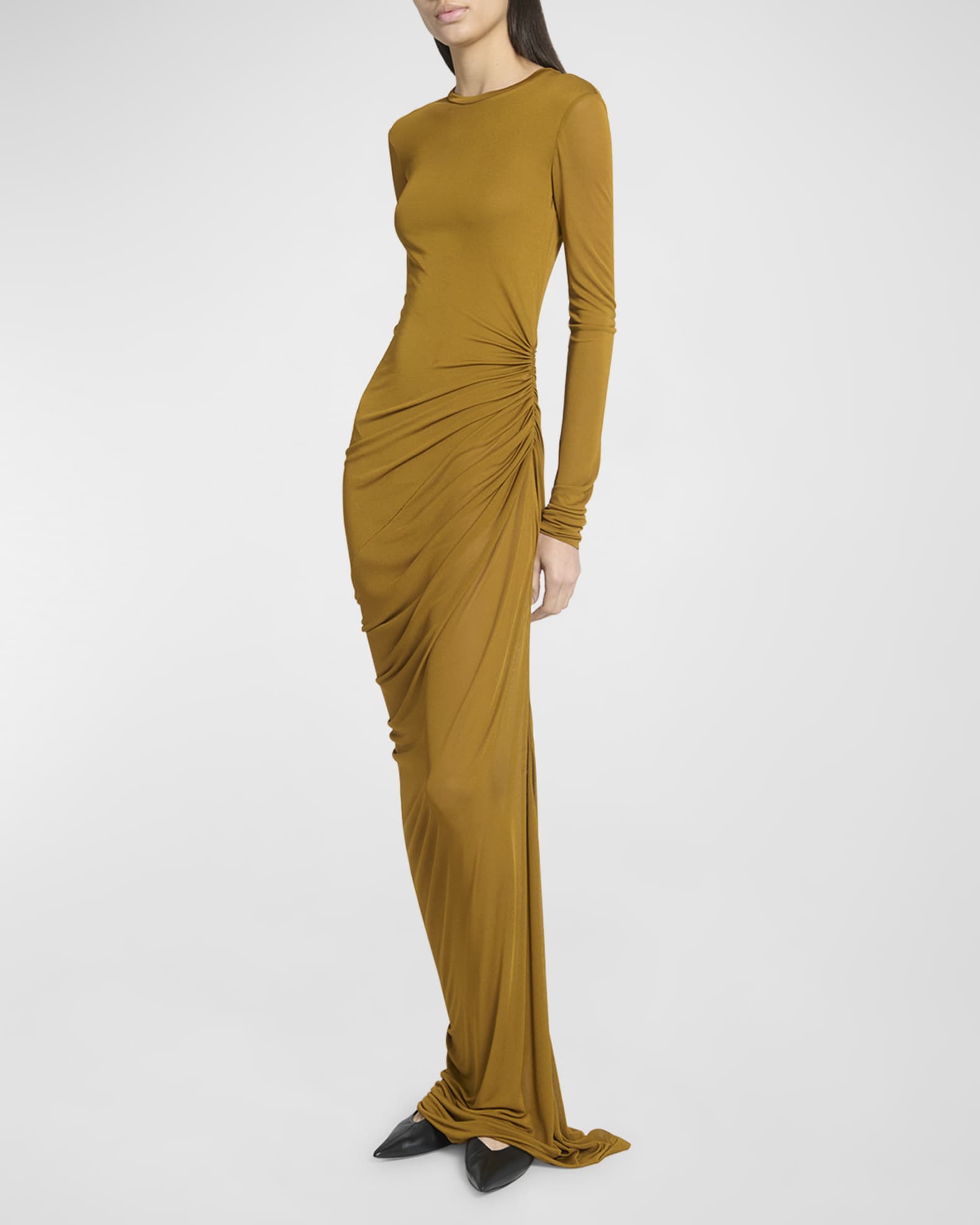 Saint Laurent Sheer Ruched Jersey Maxi Dress | Neiman Marcus Saint Laurent Sheer Ruched Jersey Maxi Dress | Neiman Marcus