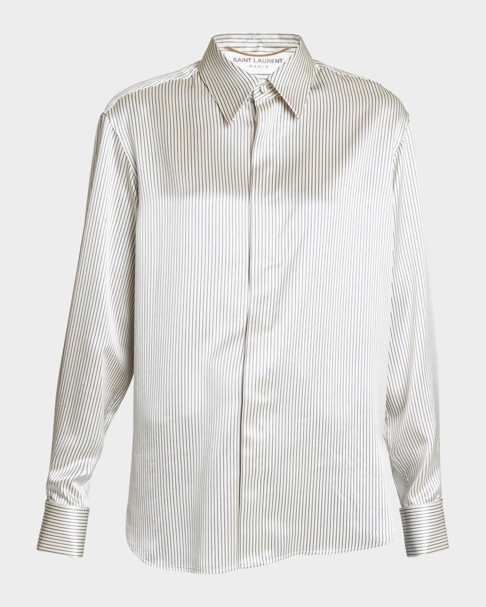 Saint Laurent Striped Satin Button-Front Blouse