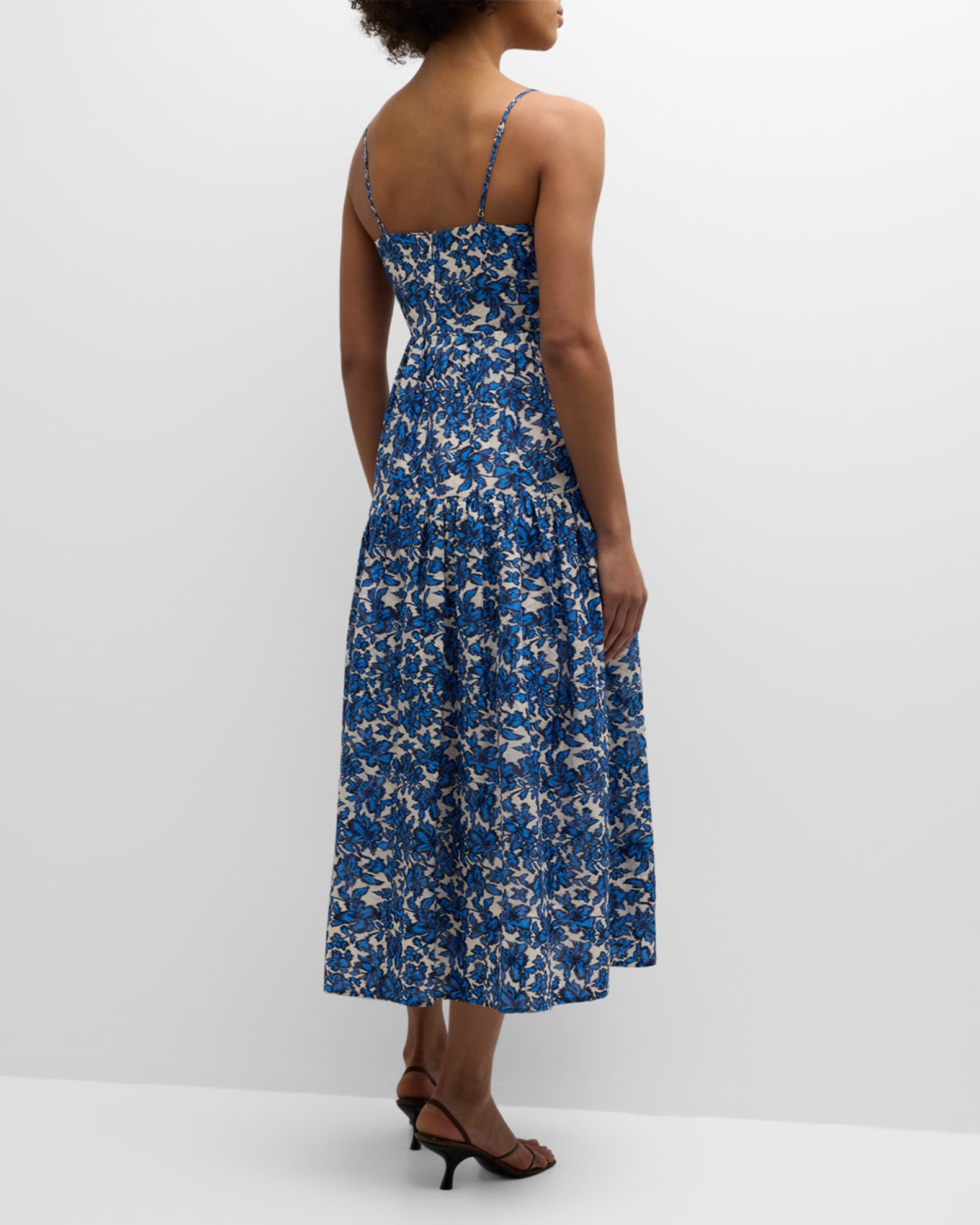 Tanya Taylor Verona Floral Poplin Spaghetti Strap Midi Dress