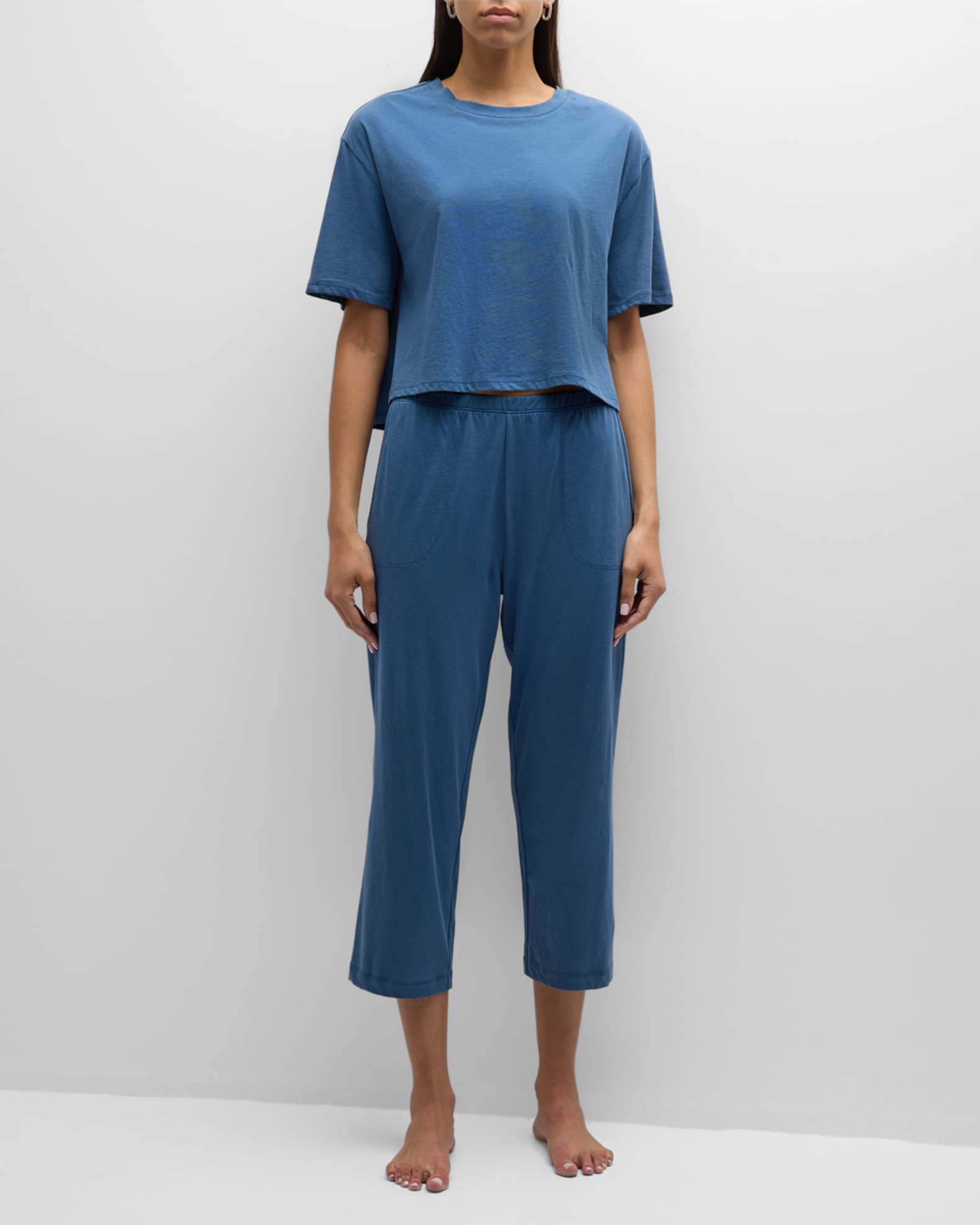 Skin Cropped Cotton Jersey Pajama Set, Denim, Women's, Petite, Loungewear & Sleepwear Pajamas PJ's