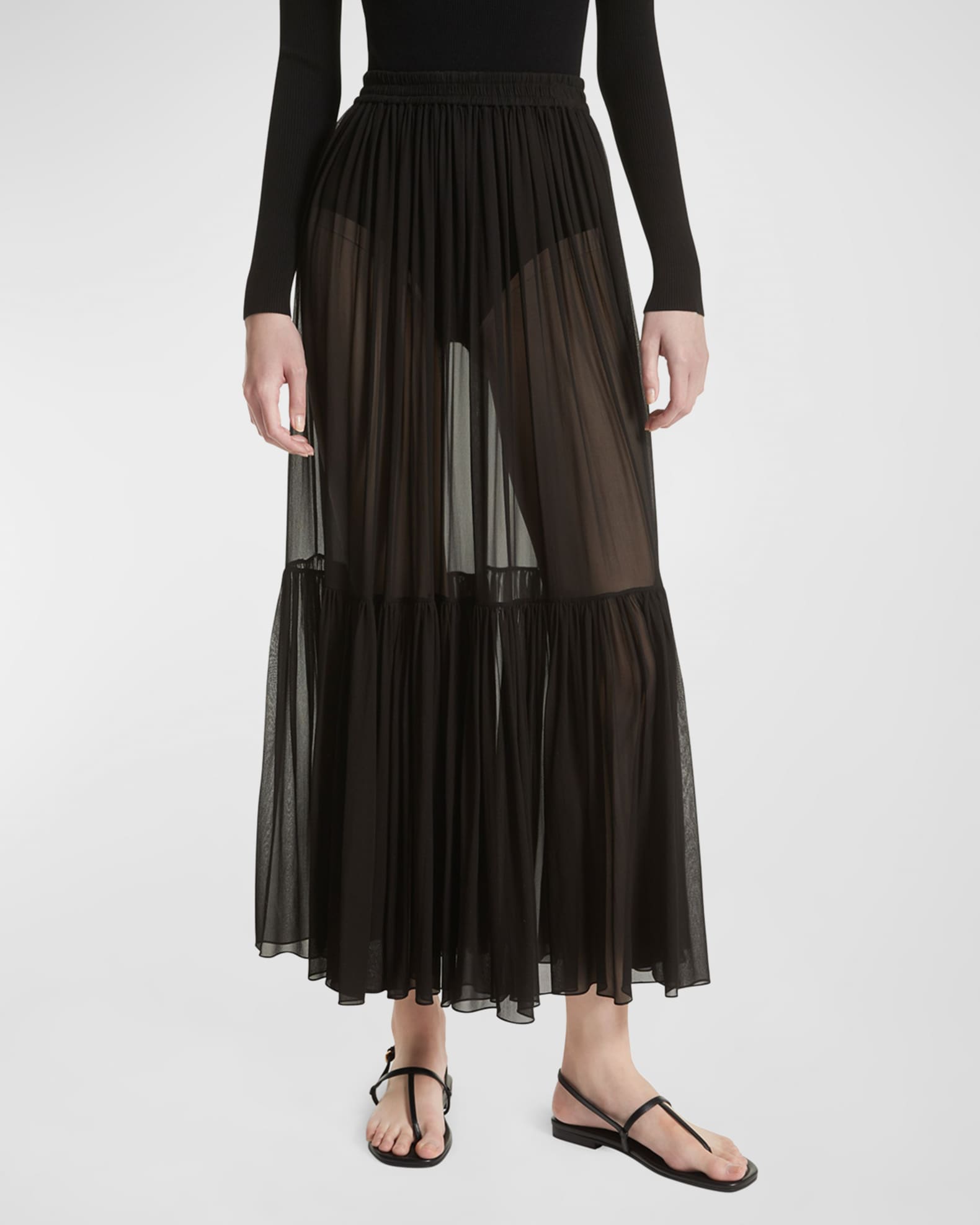 Michael Kors Collection Tiered Ruffle Silk Chiffon Pull-On Maxi Skirt