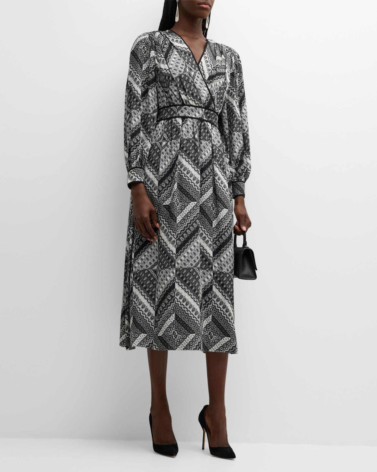 tahari silk dress Caelan Geometric-Print Silk Midi Dress